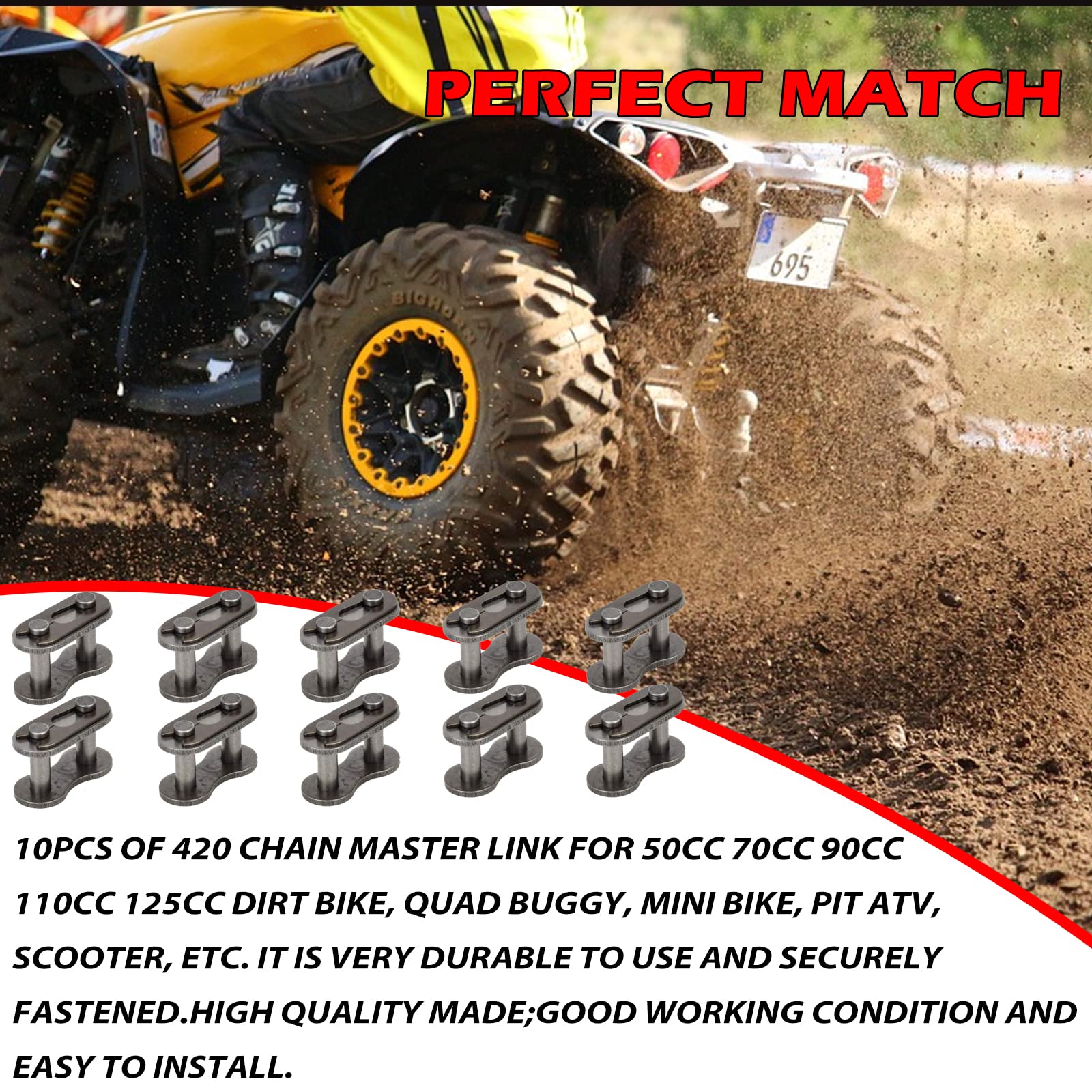 New Olym 420 Chain Master Link Roller Chain Connector Link For 90Cc 110Cc 125Cc Pit Dirt Bike Atv Quad Buggy Pack Of 10