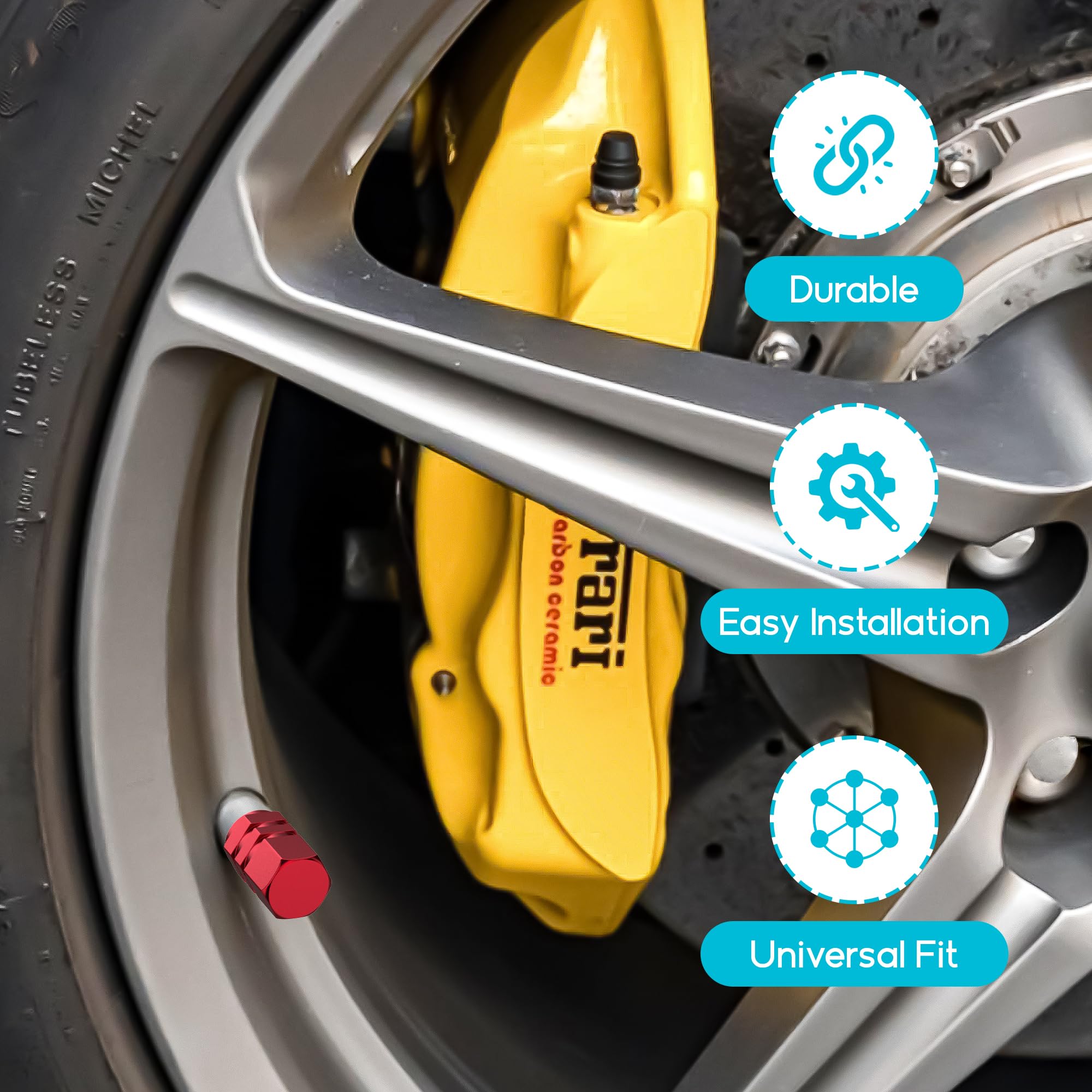 Tire Valve Stem Caps - 4 Pack - Anodized Aluminum - Corrosion Resistant - Cars Trucks Motorcycles SUVs and Bikes - Universal Hex