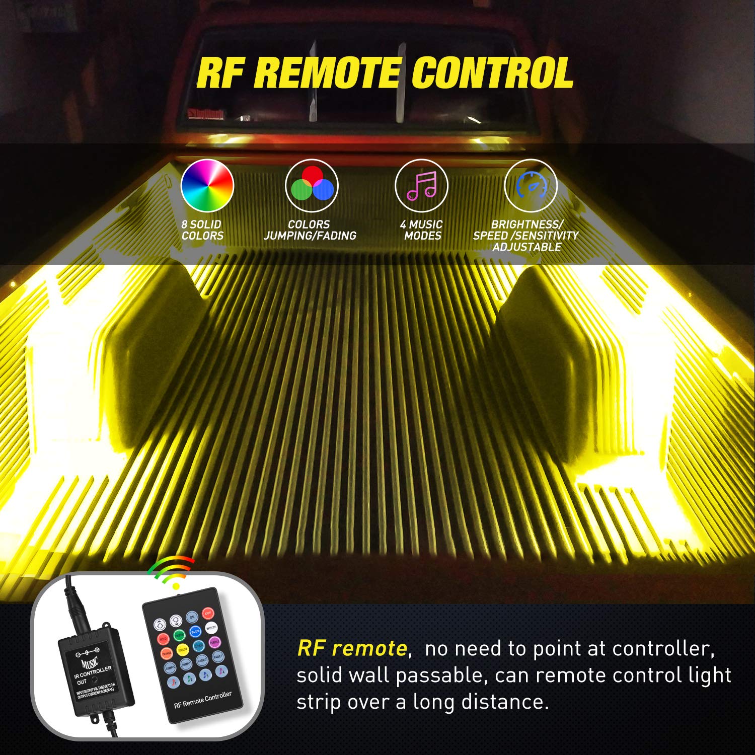 Nilight - Tl-31 2Pcs 60Inch Rgb Truck Bed Light Strip Kit 180 Led Rf Remote Control With On Off Switch Blade Fuse 2Way Splitter