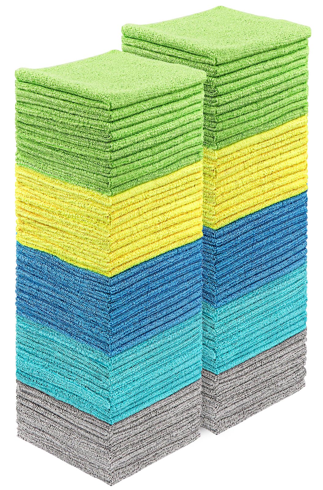 Homexcel Microfiber Cleaning Cloths 100 Pack, Highly Absorbent Microfiber Towels, Lint & Scratch-Free Cleaning Rags For House, K
