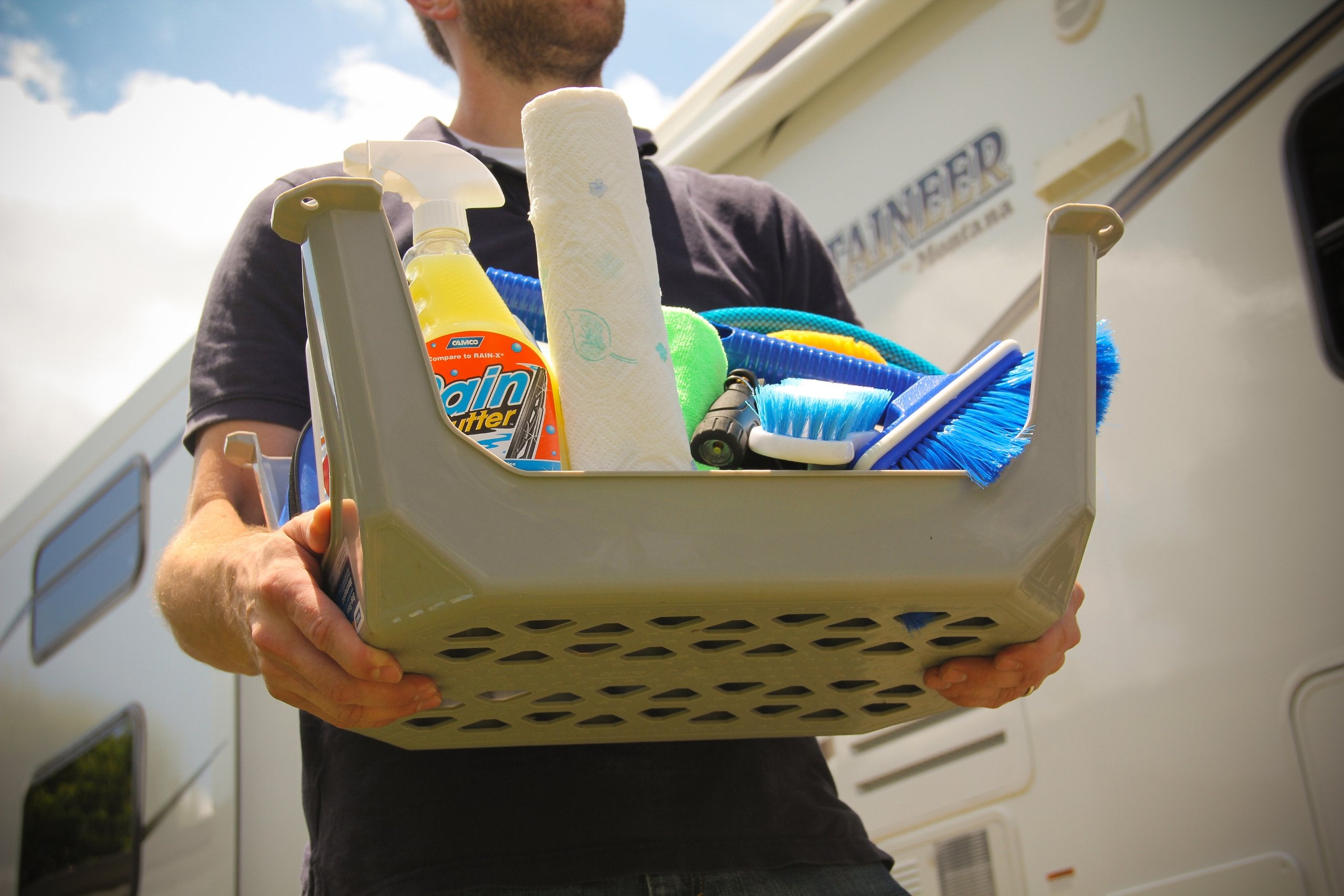 Camco Durable Large Step Stool - Textured Platform Surface To Help Prevent Slipping |Lightweight & Sturdy | Design Excellent For Rvs, Trailers, Trucks| 400 Lb. Capacity | 23 X 16 X 9 ¼ - Gray (43470)