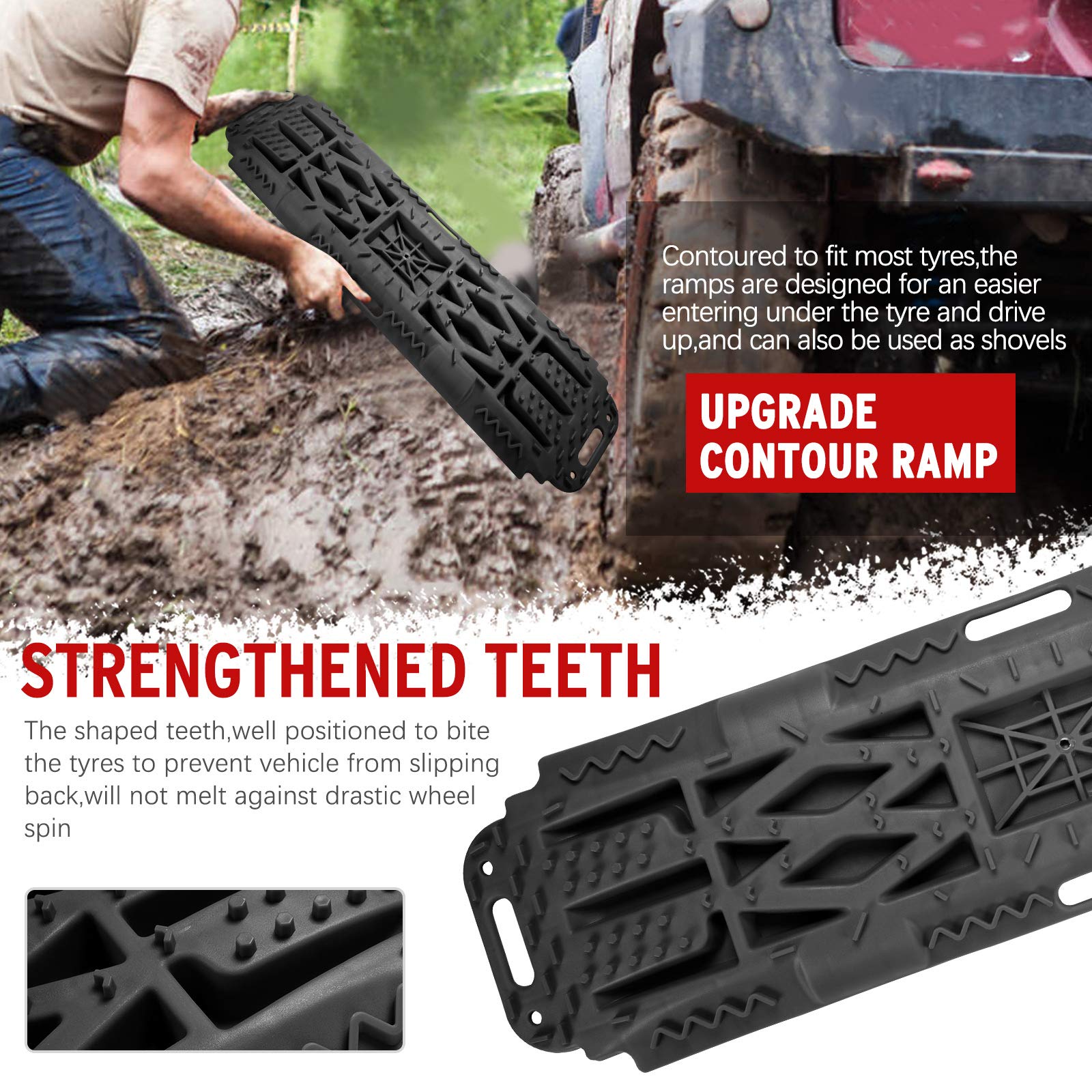 Bunker Indust Offroad Traction Boards With Jack Lift Base, Mud Sand Tracks Snow Tire Traction Mat Recovery Ramp For 4X4 Jeep Tru