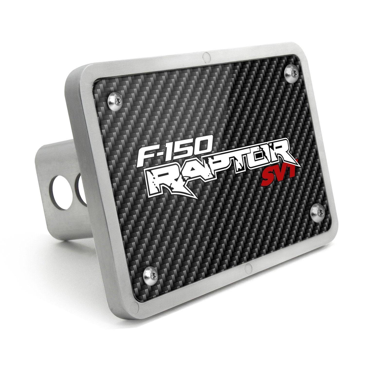 iPick Image Made for Ford F-150 Raptor SVT Black Carbon Fiber Texture Plate Billet Aluminum 2 inch Tow Hitch Cover