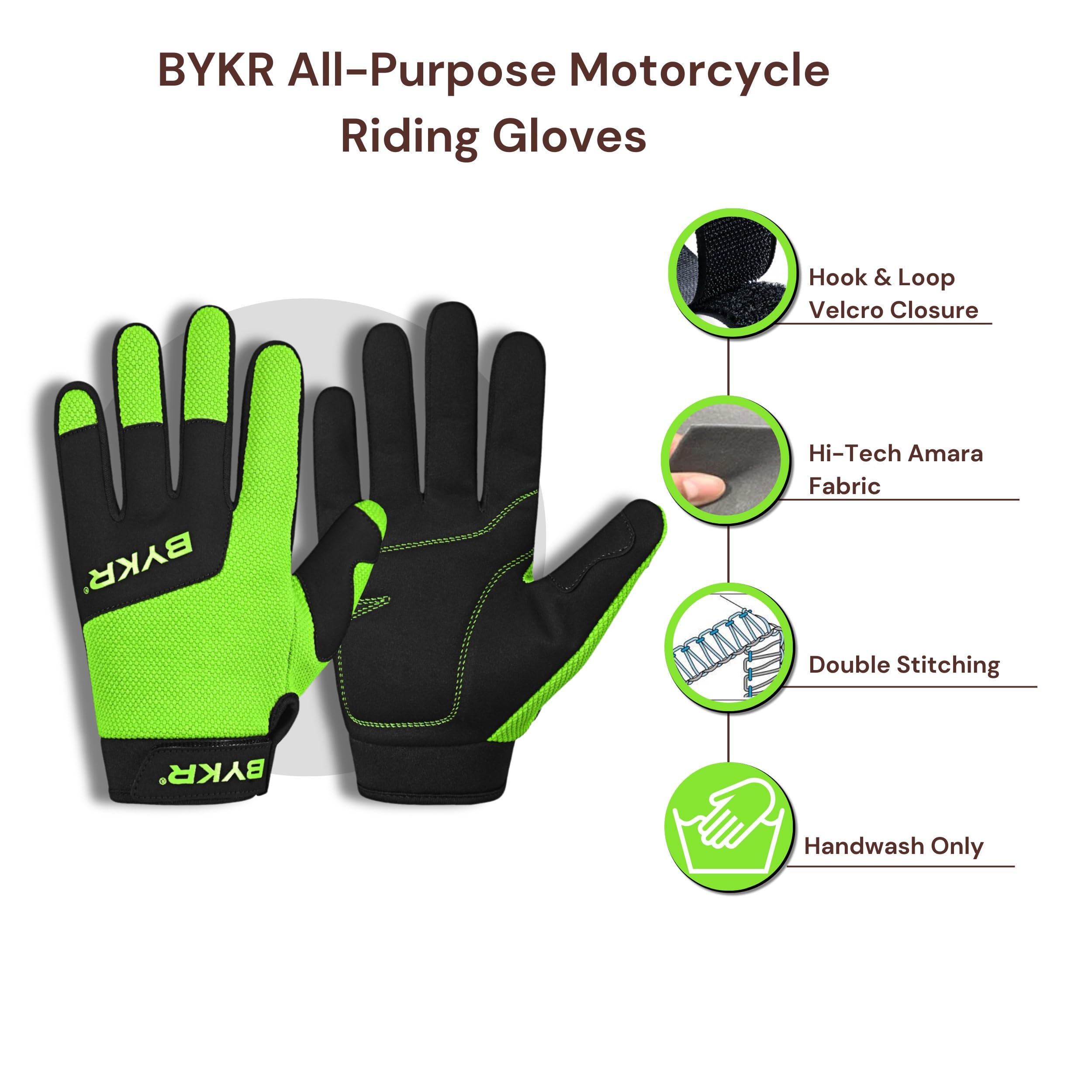 Bykr All-Weather Motorcycle Gloves For Men & Women - Protection For Dirt Bike, Bmx, Mx, And Atv Riding - Fl Green S