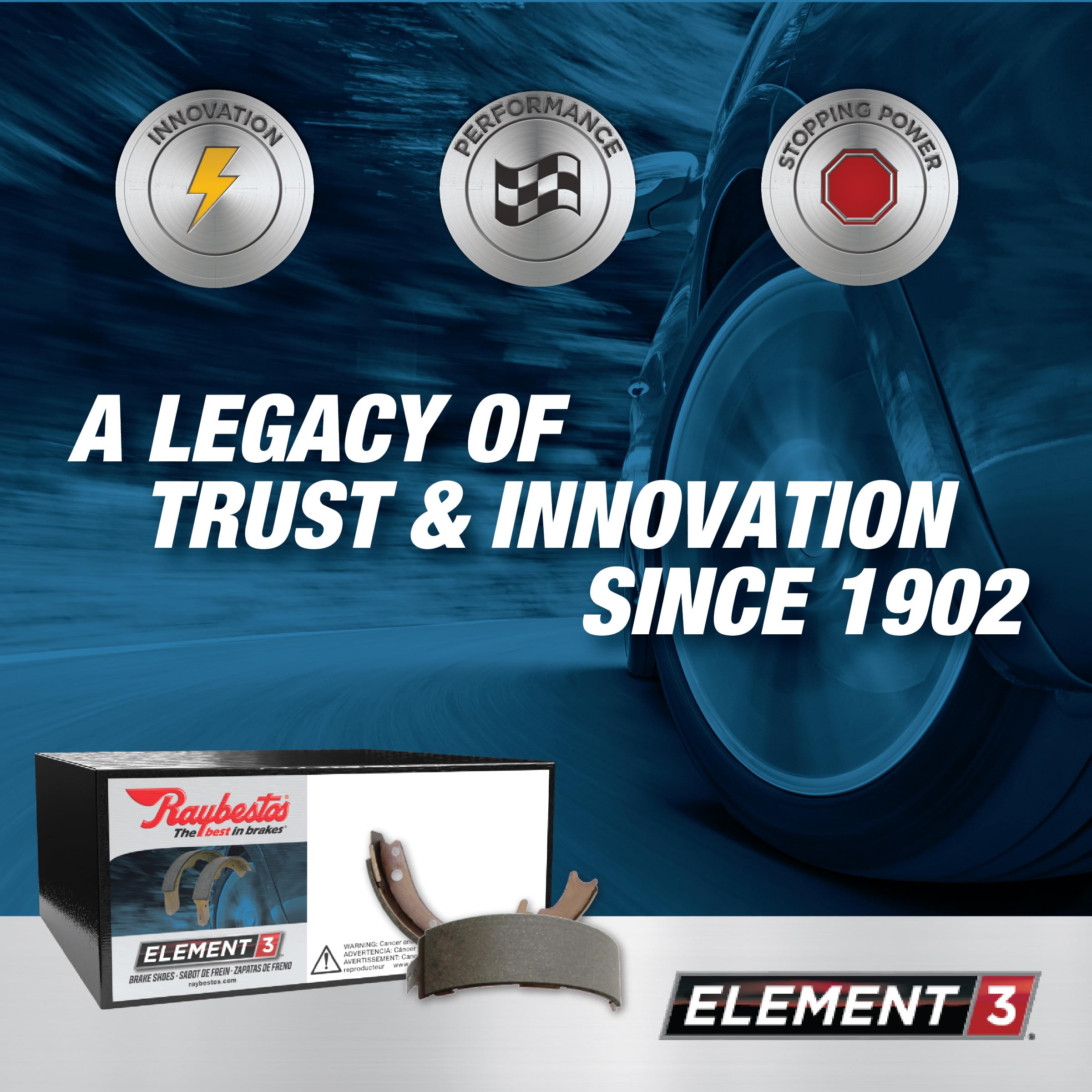 Raybestos Element3 Automotive Replacement Rear Parking Brake Shoes Set for Select Ford, Lincoln (752PG)