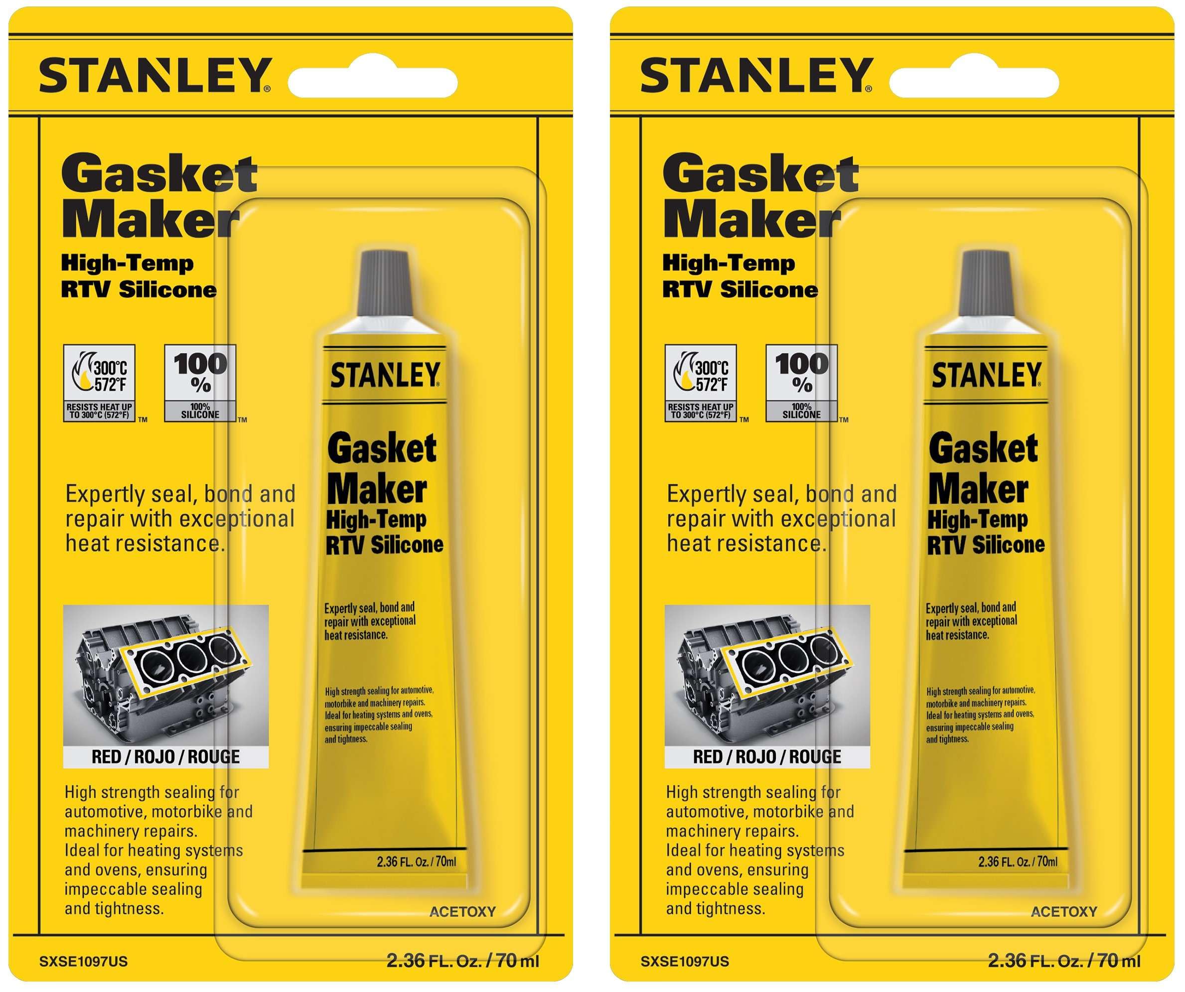 Stanley High-Temp Rtv Silicone Gasket Maker - 2X2.36 Fl.Oz. Red, Waterproof, Flexible And Heat Resistant Red Silicone Sealant Fo