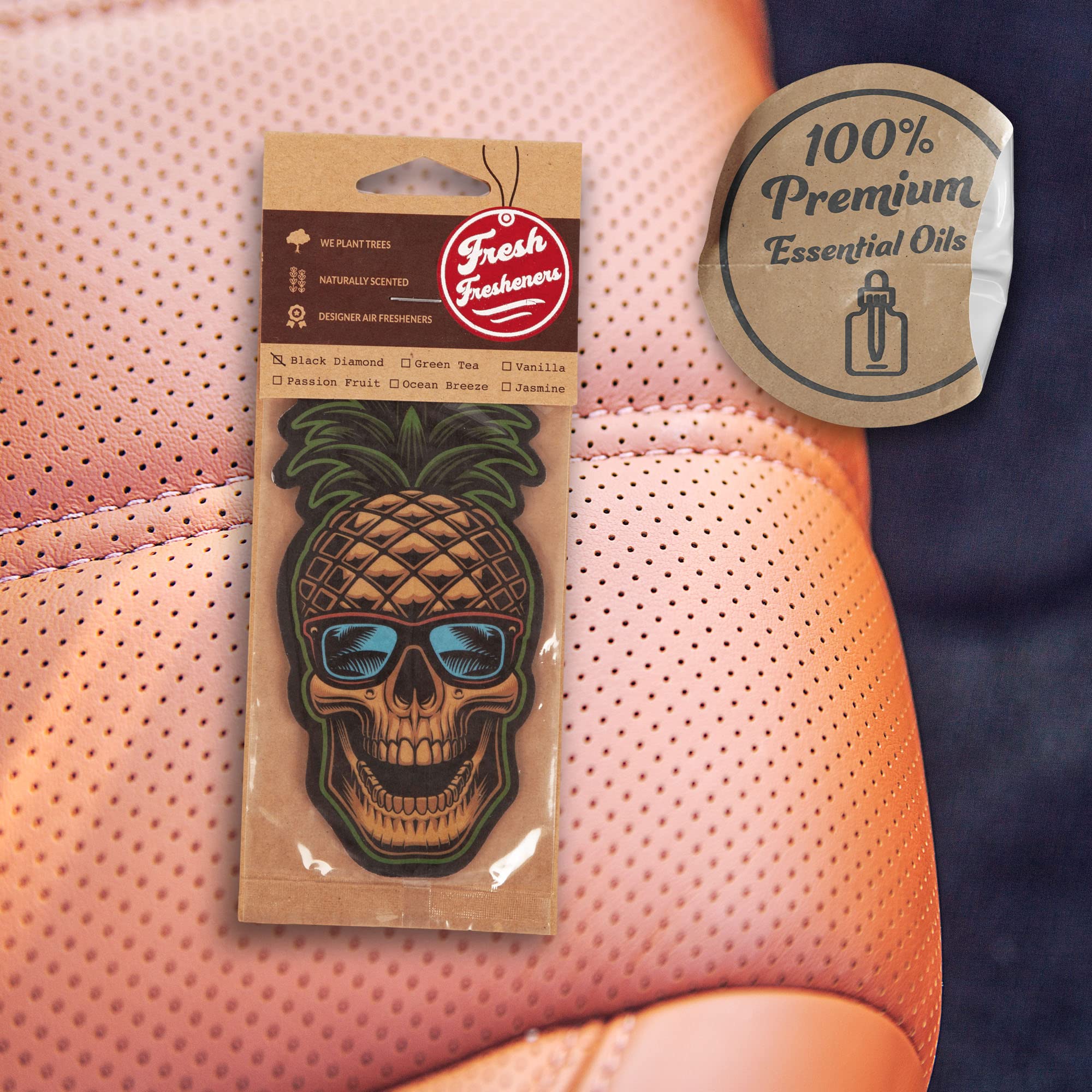 Pineapple Skull Car Air Freshener 3 Pack Scented With Essential Oils (3 Pack)