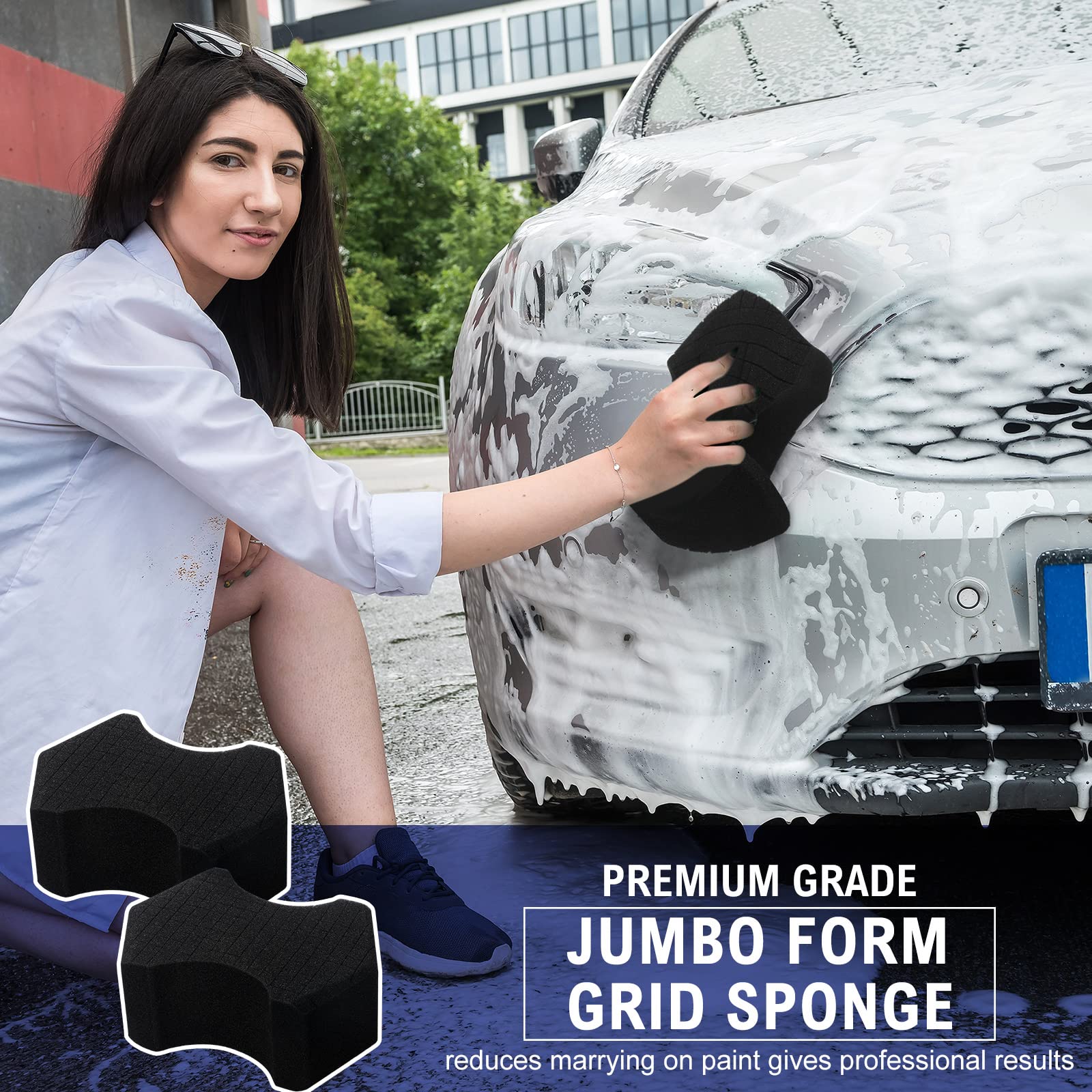 2 Pcs Ultra Black Car Wash Sponge Cross Cut Design Foam Sponge Softer Feel Black Sponge For Soap And Rinseless Washes, Car Detailing And Washing