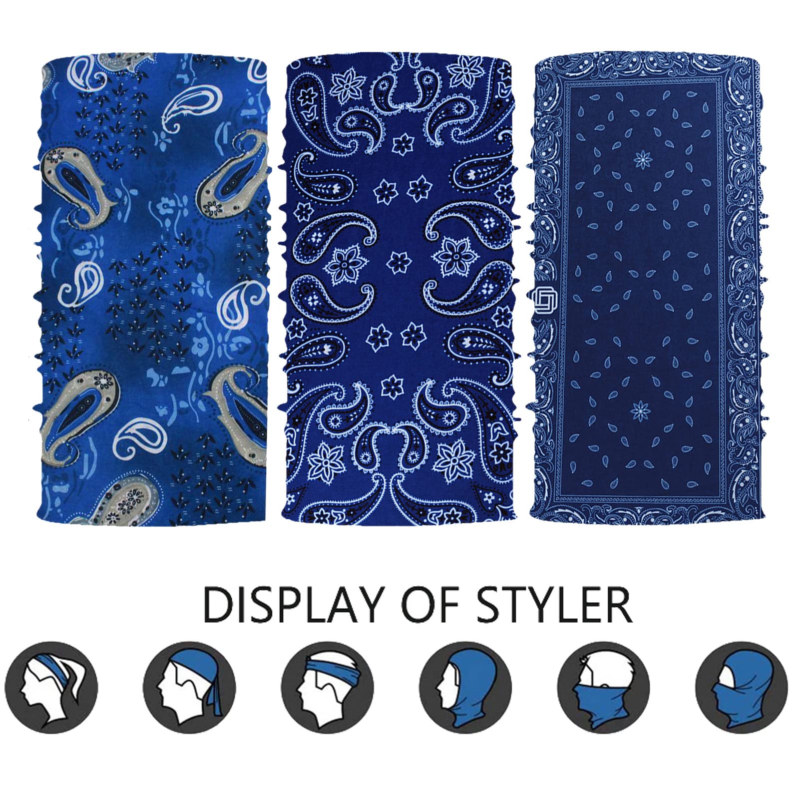 Neck Gaiter Mask Face Scarf Bandana Tube Cover Headwear Balaclava Headband Headwrap For Men And Women (6P-Blue)