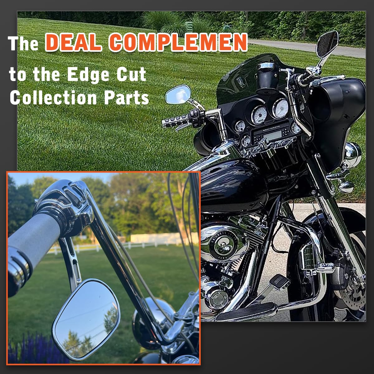 Fovplue Handlebar Mount Mirrors,Left & Right Side Rearview Mirrors For 1982-2024 Harley Models,For Cvo Dyna Electra Glide Road Glide Road King Softail Street Glide Sportster 1200 883,Chrome