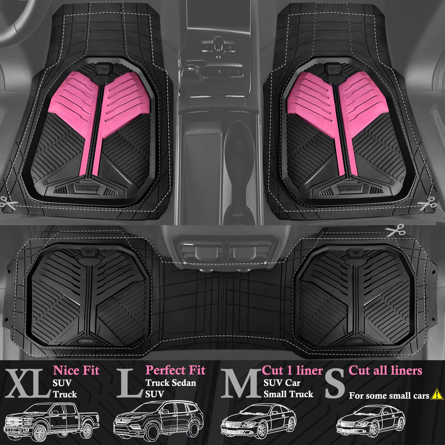 Car Pass Heavy Duty Rubber Car Mats, Deep Dish Car Floor Mats All Weather, Car Mats Full Set 3-Piece Trim To Fit For Sedans Suvs