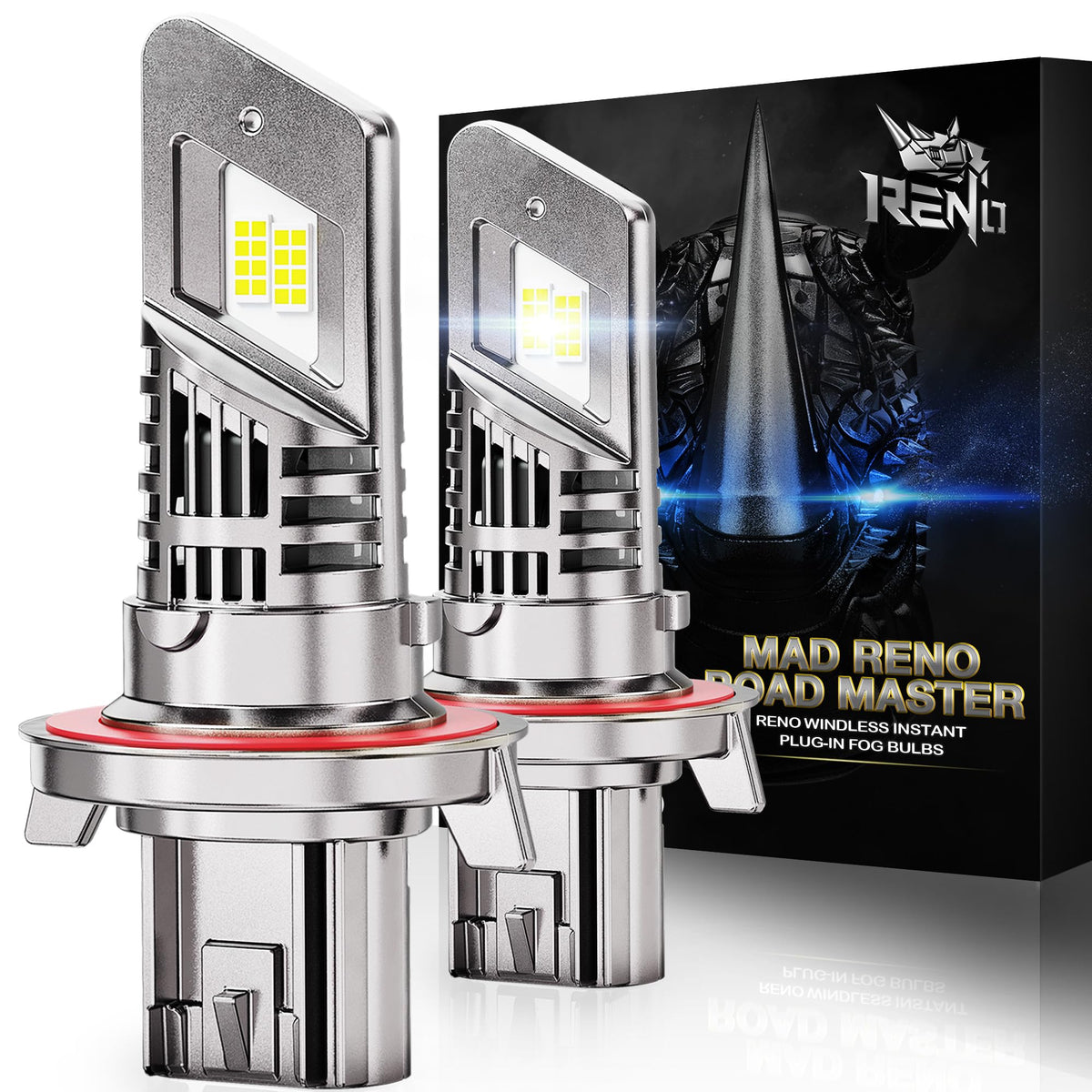 Reno H13 Bulb,H13 Fog Light Bulbs 6000K White Lights Cool Fan Fanless In Line Car Fog Bulb Plug-N-Play, Pack Of 2