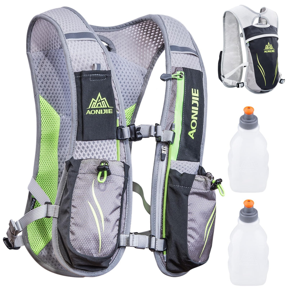 Azarxis Hydration Running Vest Backpack Pack 5.5L For Women And Men Jogging Trail Race Marathon Cycling Hiking (Gray With 2 X 250Ml Water Bottles)