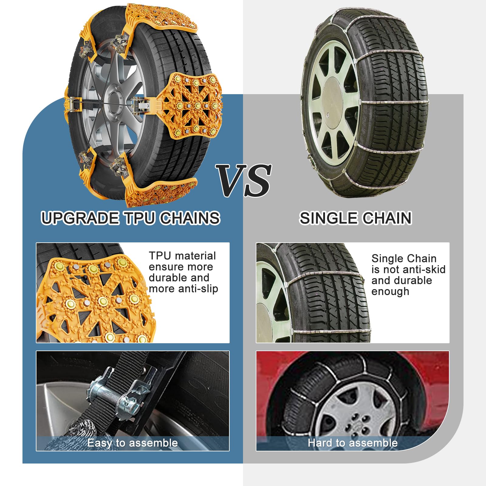 Tpu Snow Chains For Cars, Antislip Wheel Chains For Winter Car Security, 10 Packs For 215Mm-285Mm Tires