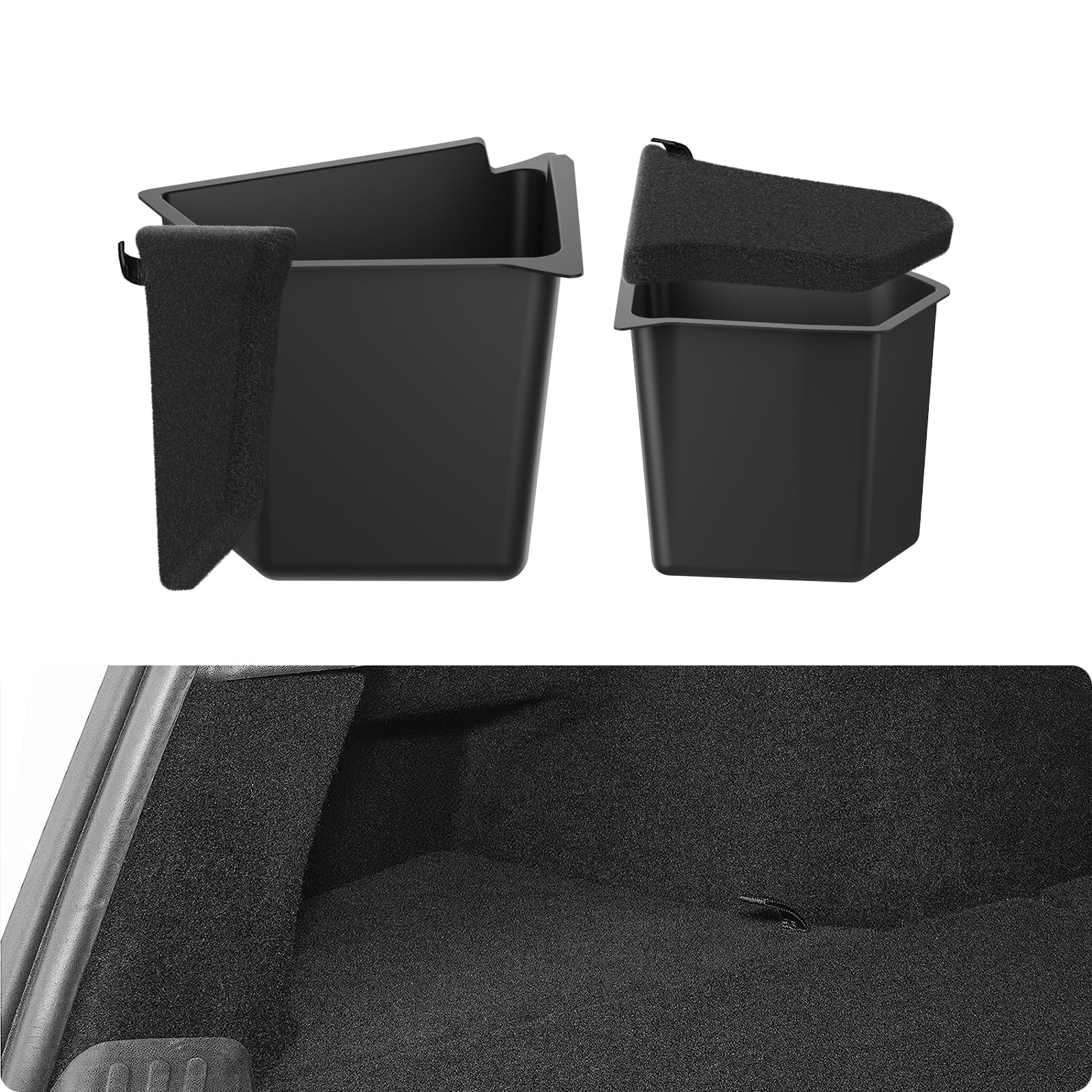 Basenor New Version 2022-2024 Tesla Model Y Trunk Organizer Trunk Storage Bins With Carpeted Lid, Waterproof Rear Side Box Inter