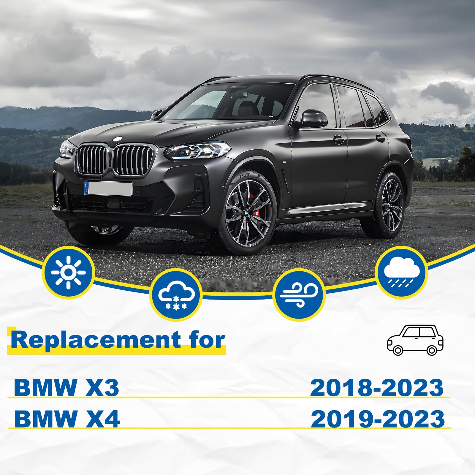 Hrsno 26''+20'' Windshield Wipers With 12'' Rear Wiper Blade Sets Automotive Replacement For Bmw X3 2018-2023,X4 2019-2023,Easy