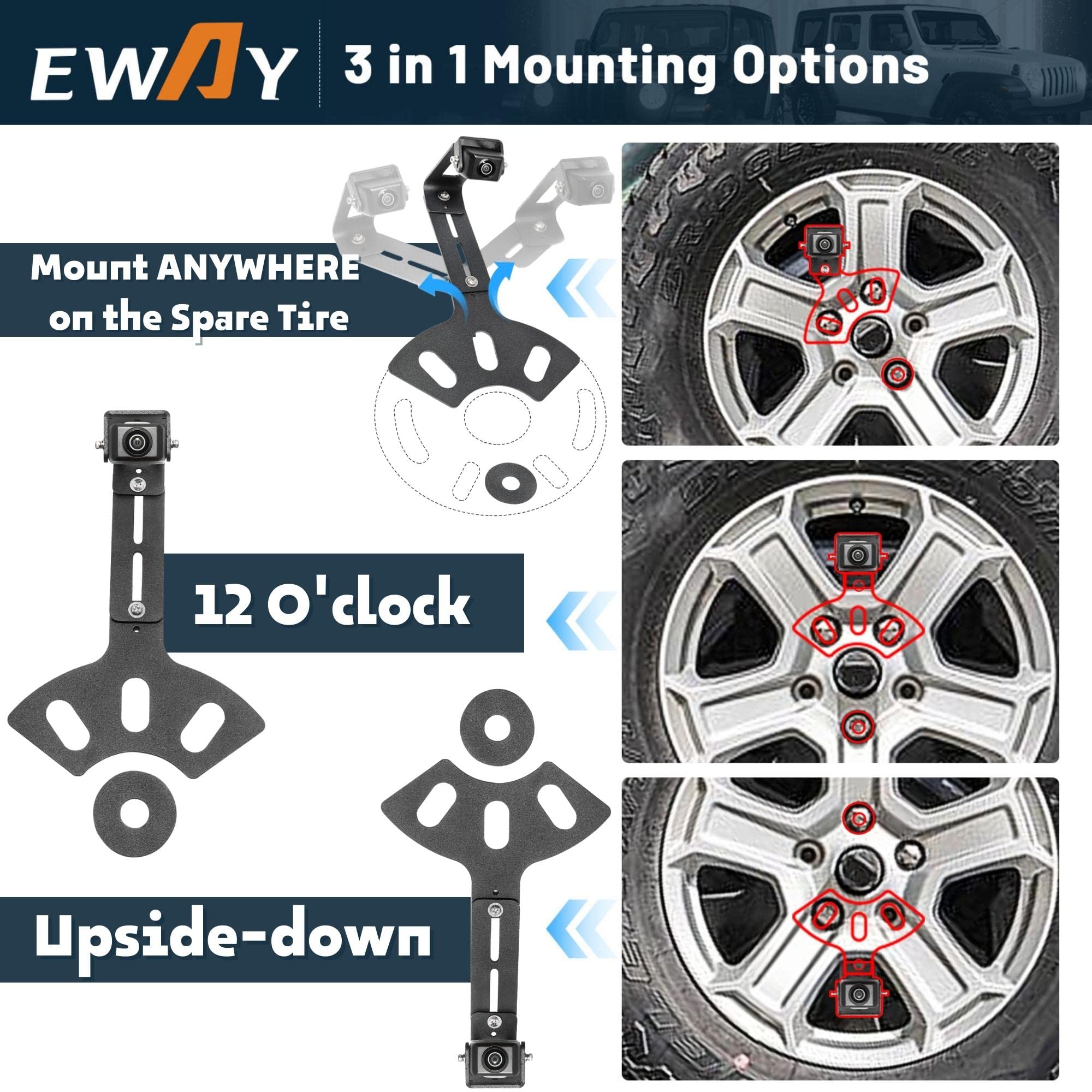 Eway Light 2.0 Spare Tire Reverse Backup Camera For Jeep Wrangler Jk Compass Commander Patriot Liberty 2007-2018, Upgrade Ajusta