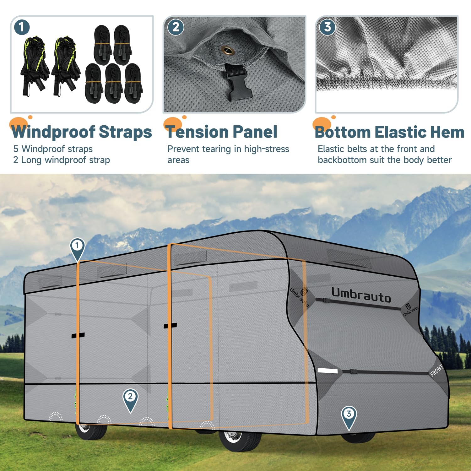 Umbrauto Class C Rv Cover Upgraded 7 Layers Anti-Uv Top Panel Motorhome Cover Windproof Camper Cover Fits 20' To 23' Motorhome W