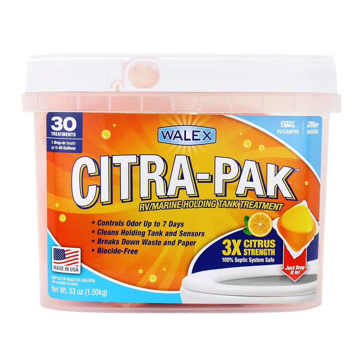 Walex Citra-Pak RV/Marine Holding Tank Deodorizer Drop-Ins - Waste Breakdown & Odor Control, Cleans Holding Tank & Sensors, Bioc