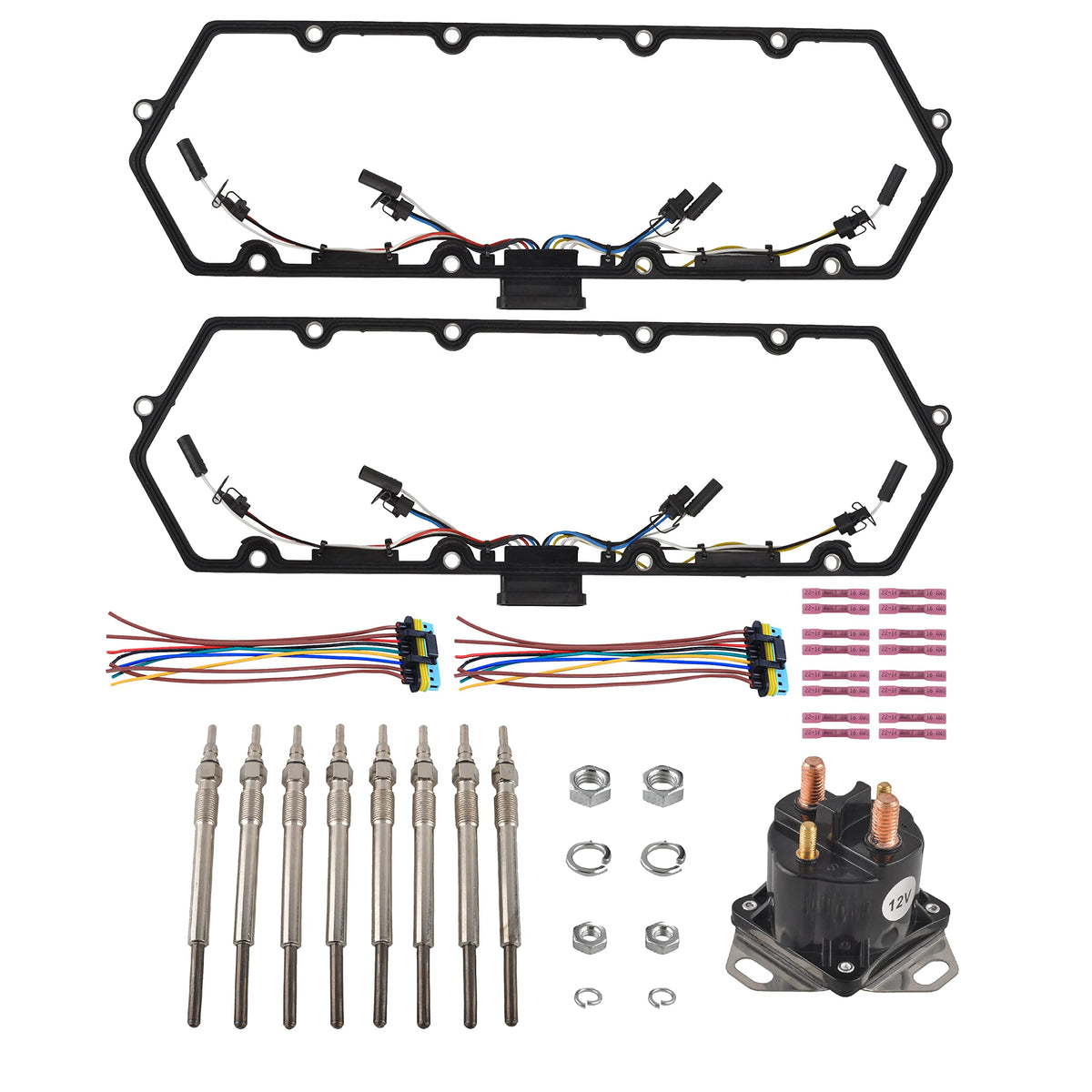 FGJQEFG Valve Cover Gaskets + Harness Glow Plugs + BK Relay with Inner Injector Compatible with 7.3L Ford F250 F350 E250 E350 Di