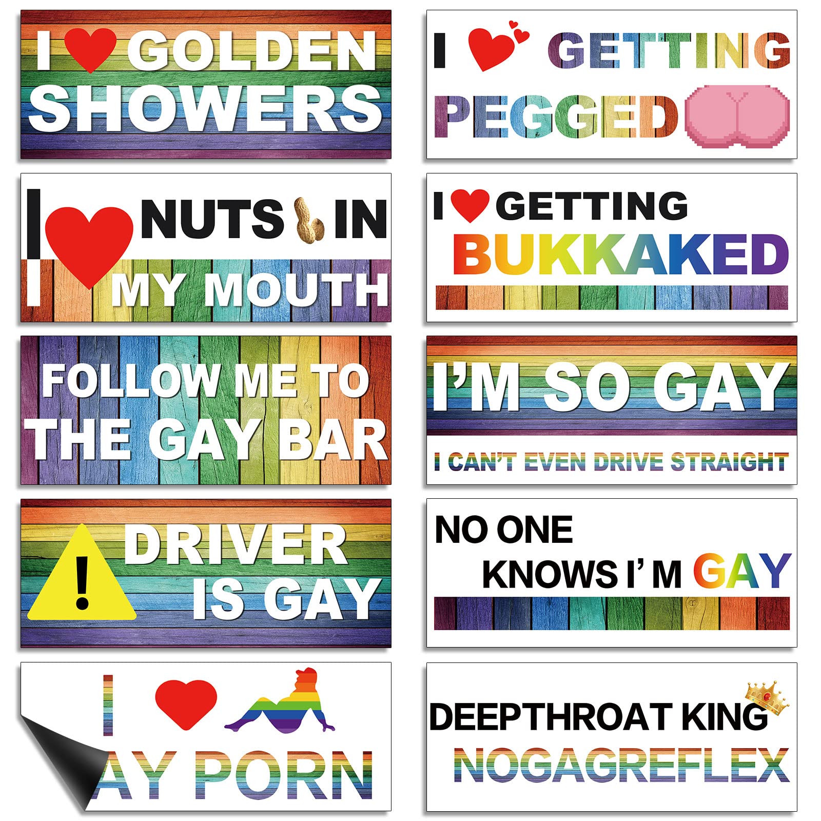 Frienda 10 Pcs Bumper Decals Funny Lgbt Stickers Rainbow Bumper Prank Car Stickers Colorful Car Accessories For Truck Vehicle Lu