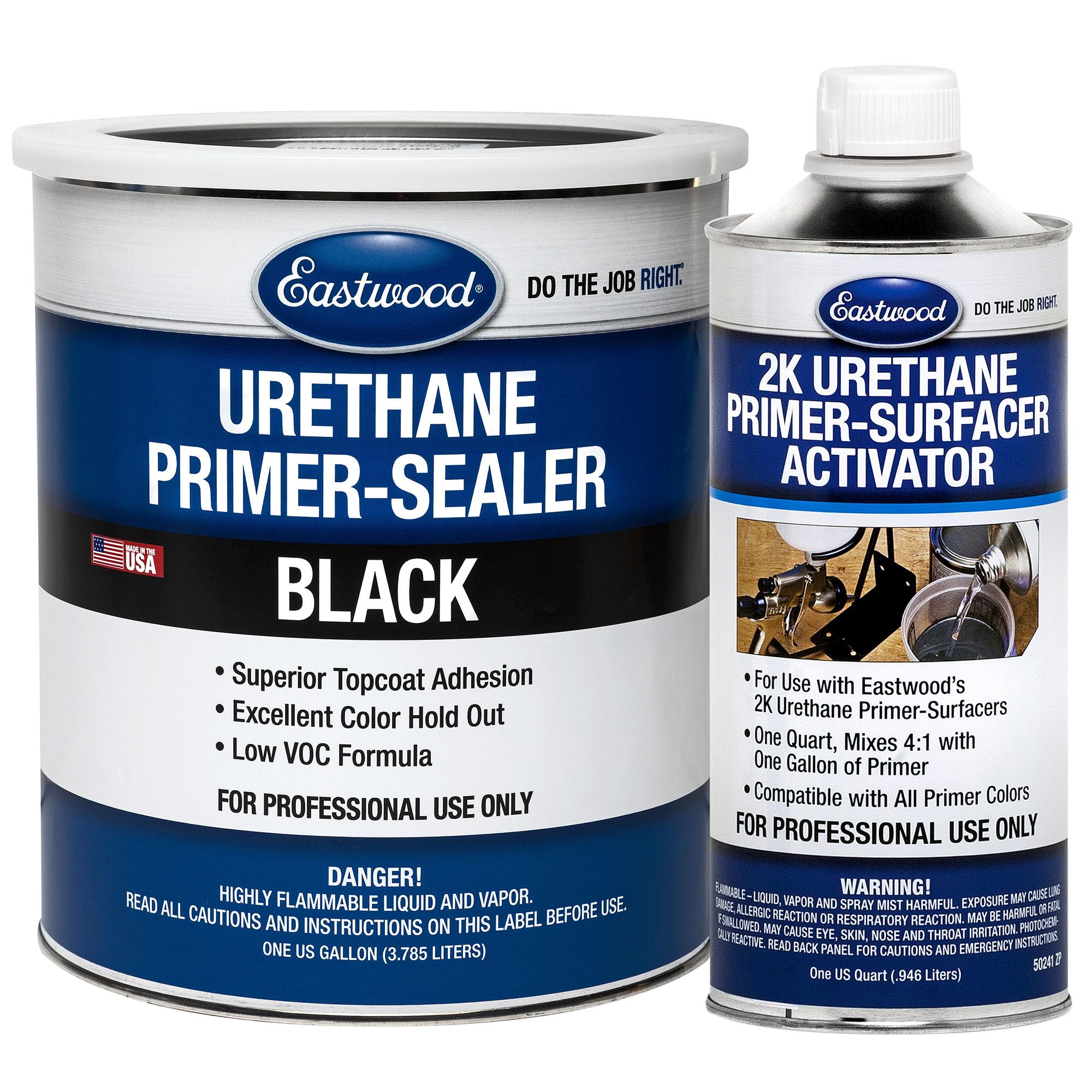 Eastwood Urethane Automotive Spray Paint Primer Sealer and Activator Kit | Black