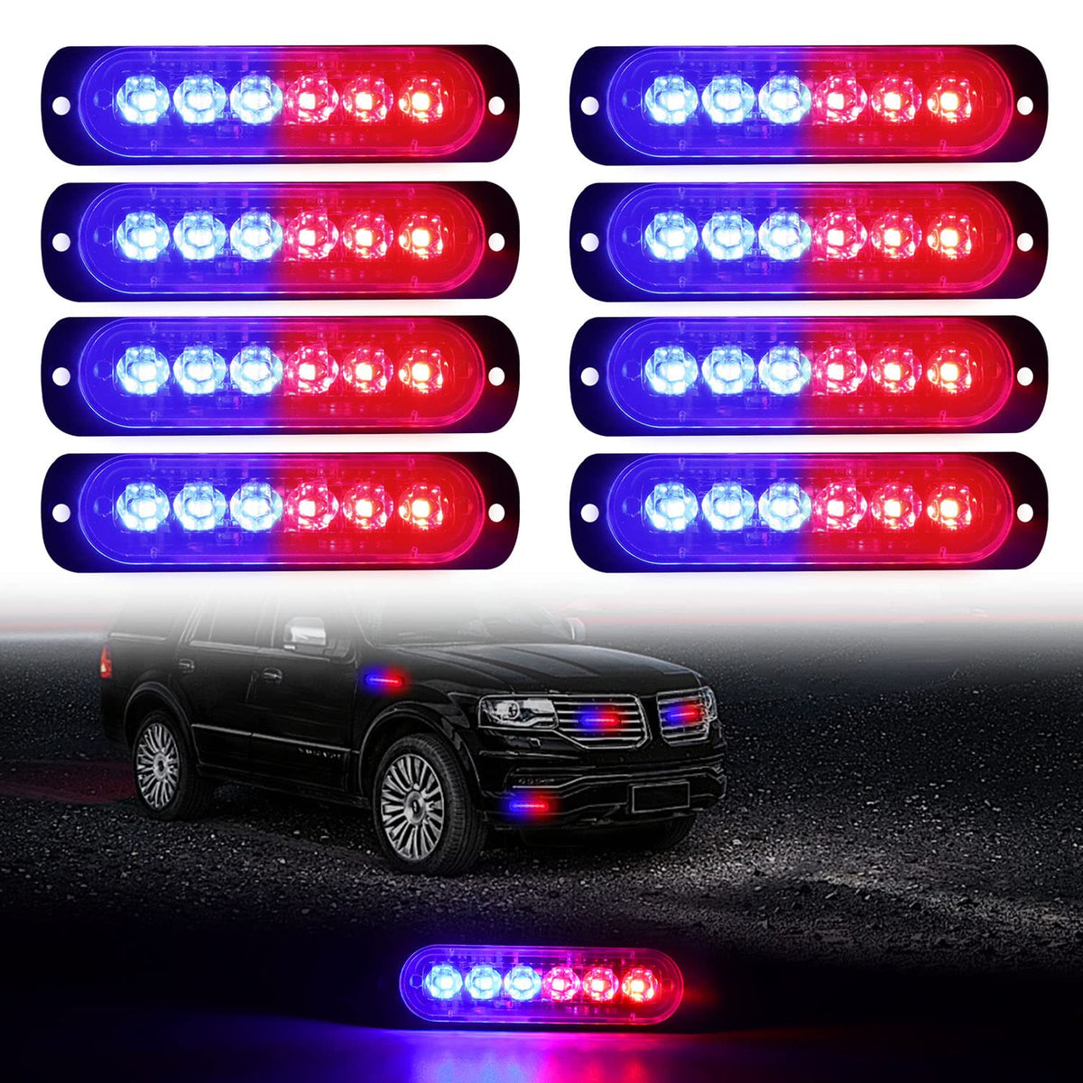 Dibms Led Emergency Strobe Lights, 8X Red Blue 6 Led Strobe Warning Emergency Flashing Light Caution Construction Hazard Light B