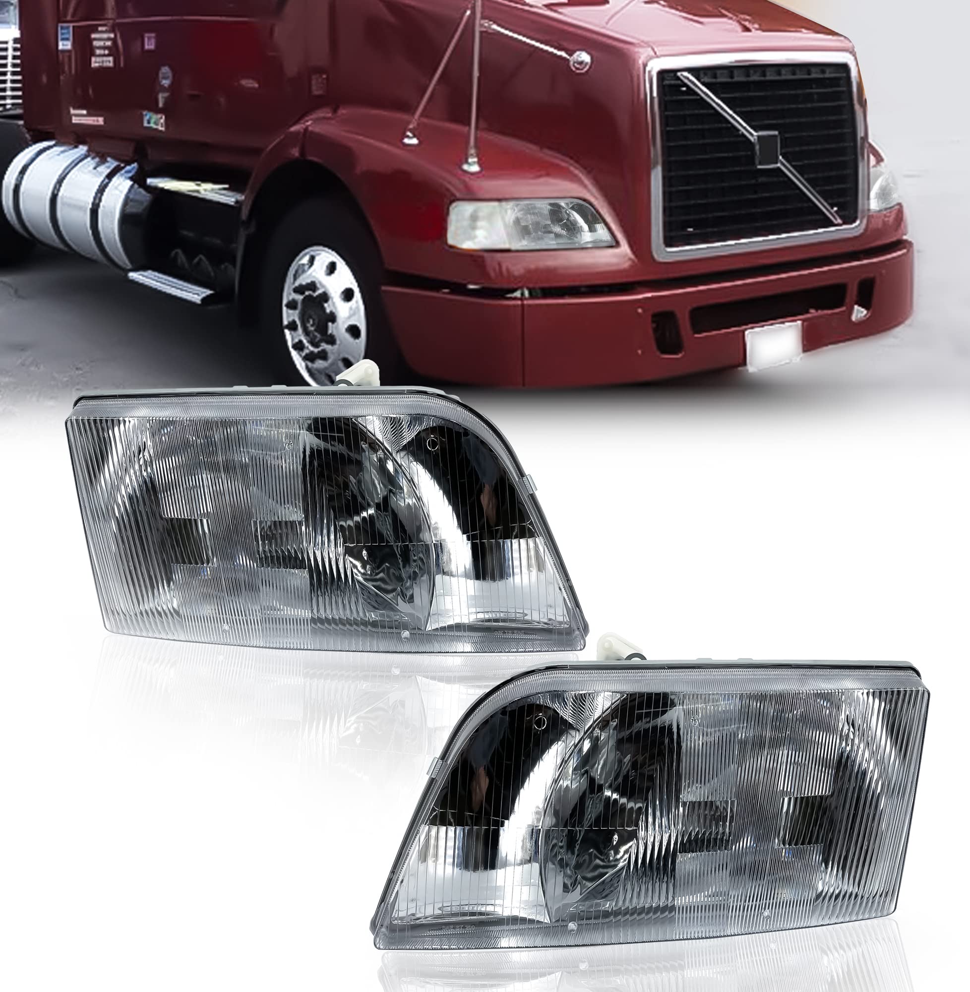 Torque Headlight PAIR Replacement for 1999-2011 Volvo VNM and 1996-2003 VN VNL Semi Trucks Driver Left Passenger Right Side Set Assembly DOT SAE Approved (TR013-L, TR013-R)