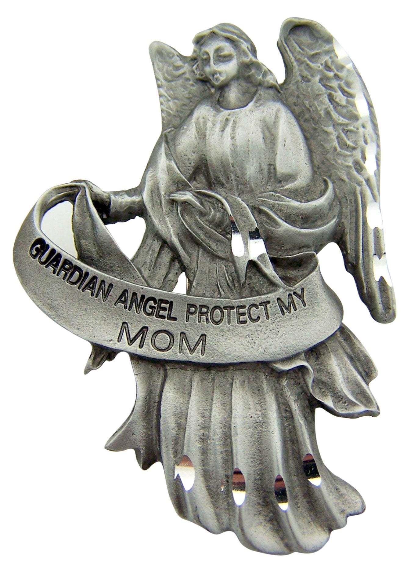 WJ Hirten Pewter Guardian Angel Visor Clip, 2 1/2 Inch - Protect My Mom Silver