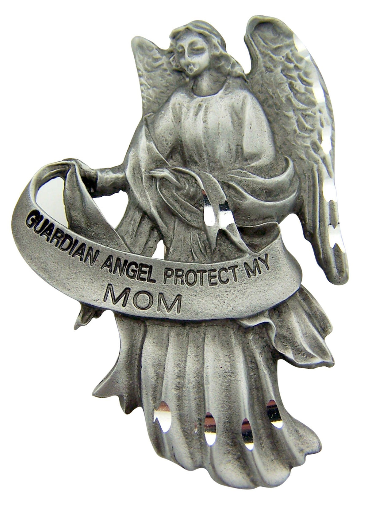 WJ Hirten Pewter Guardian Angel Visor Clip, 2 1/2 Inch - Protect My Mom Silver