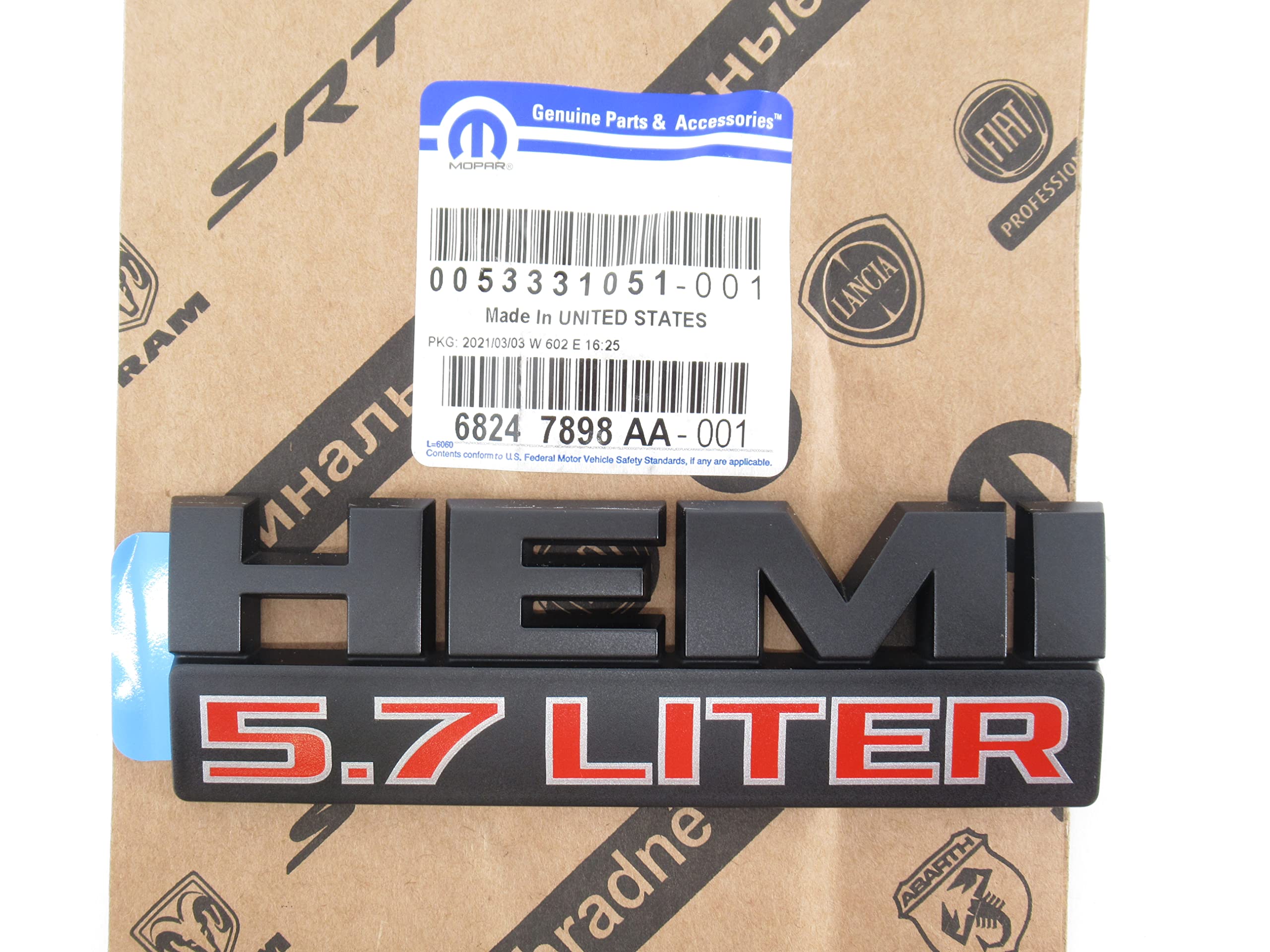 New Oem Dodge Ram Mopar Front Fender Emblem/Nameplate Flat Black And Red ''Hemi'' And In Red ''5.7 Liter''68247898Aa