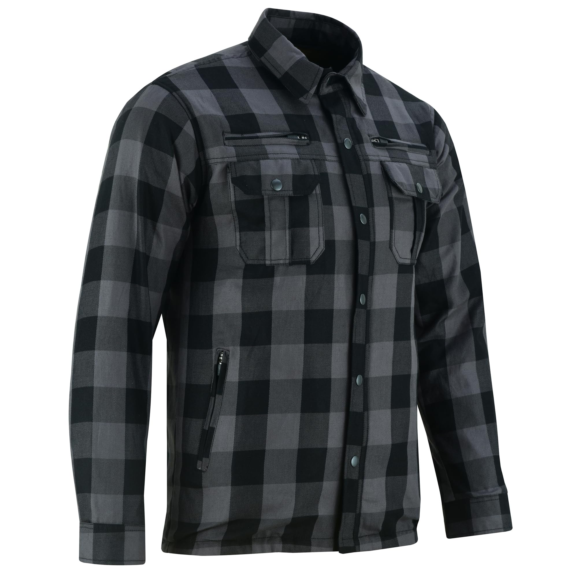 Daniel Smart Men Motorcycle Plaid Shirt All Season Sporty Ce Approved Armors Flannel Bikers Shirt With Waterproof Zippers Gray