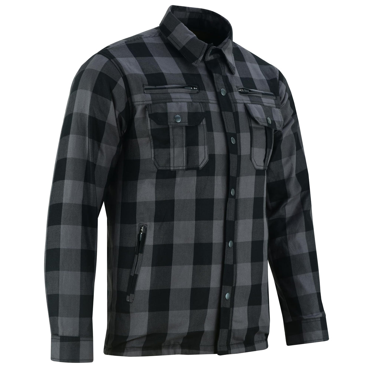 Daniel Smart Men Motorcycle Flannel Shirt Sporty Armored Kevlar Shirt Water Resistant And Durable With Multiple Pockets Gray