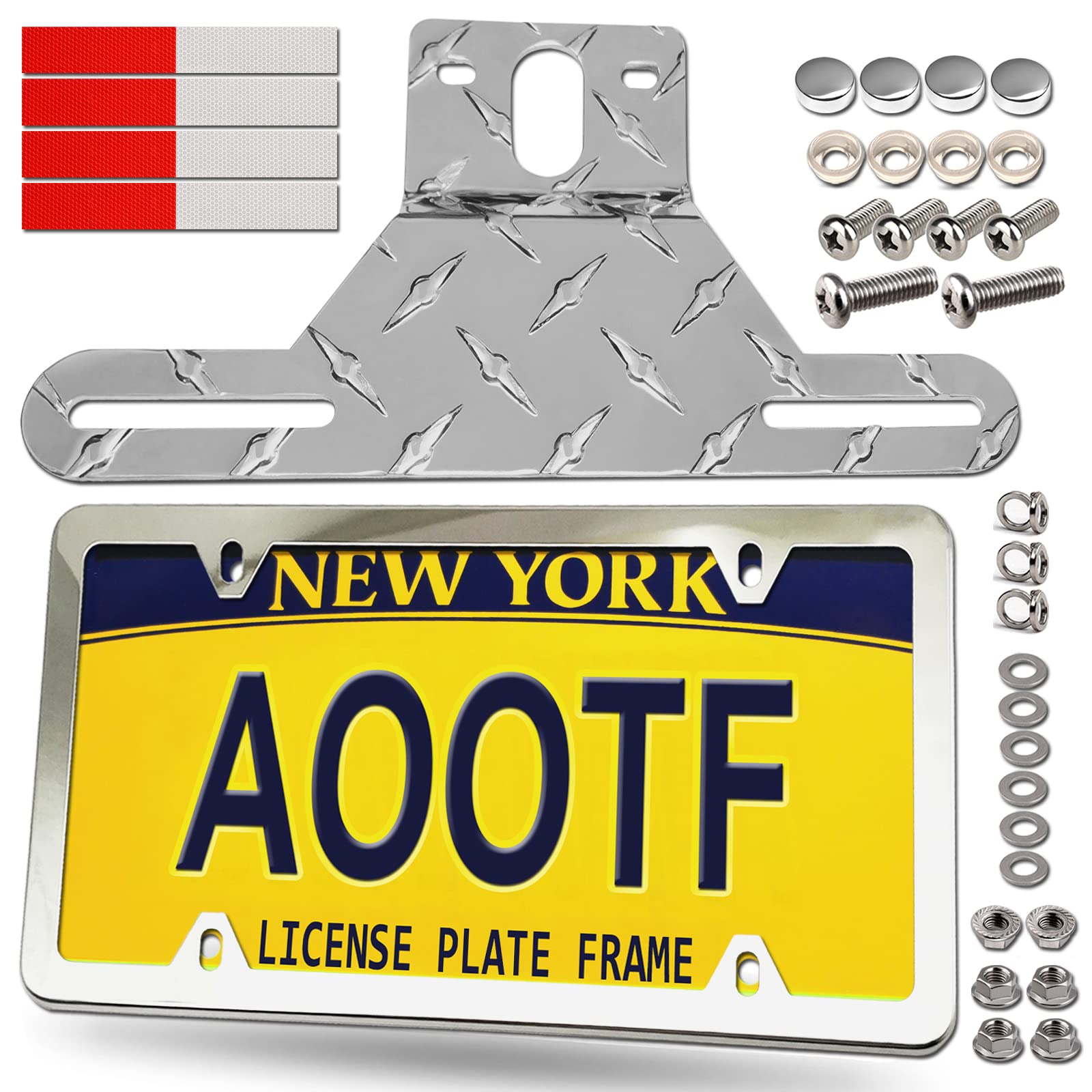 Aootf Trailer License Plate Bracket Holder- Truck/Rvs/Boats Aluminum Car Tag Frame And Stainless Steel Chrome Cover, Universal License Plate Light Mounting Kit With Screw Cap