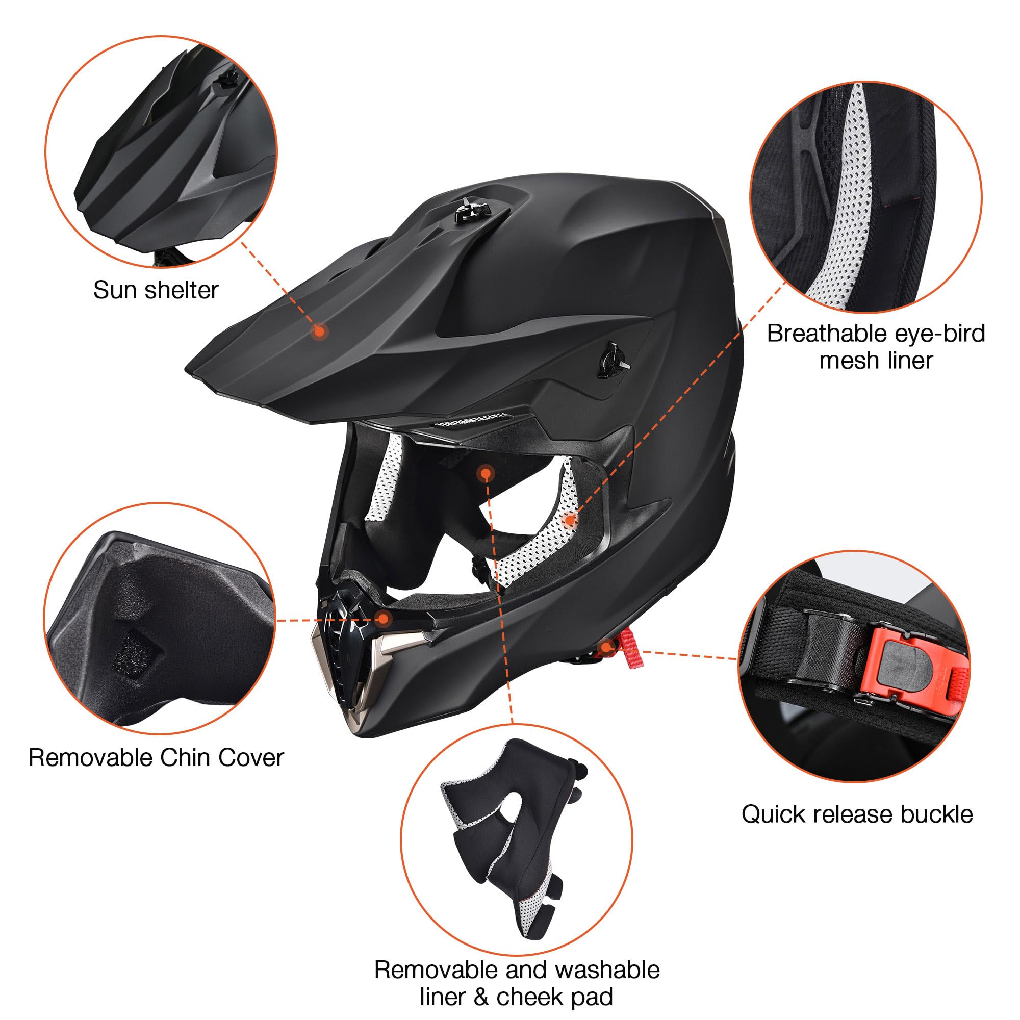 Ahr Offroad Full Face Motorcycle Helmet Motocross Dirt Atv Dot Matte Black L