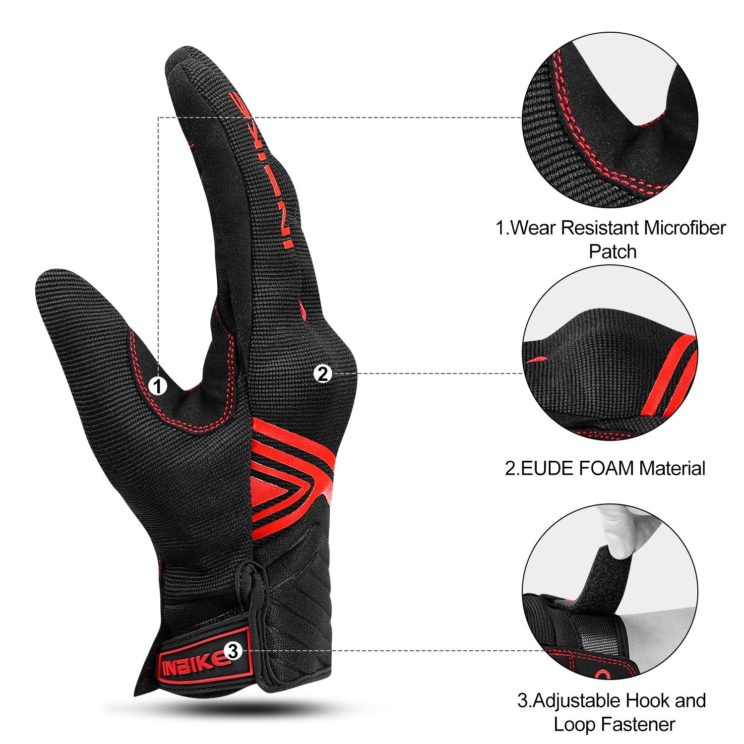 Inbike Breathable Mesh Motorcycle Gloves Touchscreen With Tpr Palm Pad Hard Knuckles Black Red X-Large