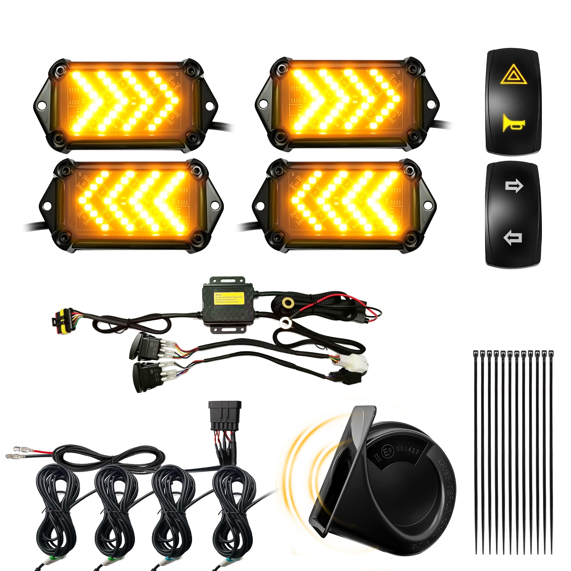 VOUTRAK Universal UTV Turn Signal Kit with Horn 110dB, VOUTRAK Plug&Play Street Legal UTV Blinker Kit with Rocker Switch&Hazard,