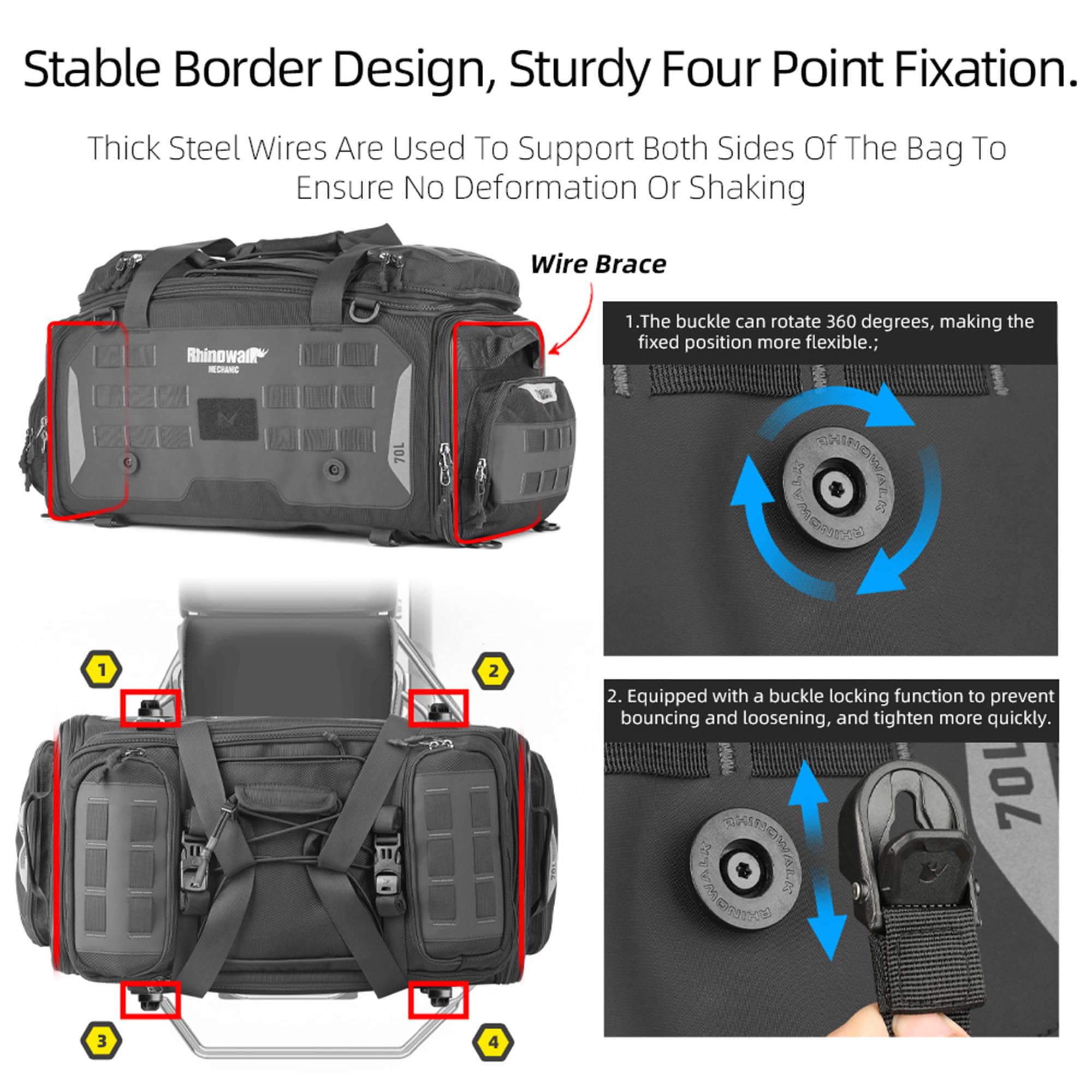 Rhinowalk Motorcycle Tail Bag - Expandable 50-70L Travel Luggage, Sport Saddle Bag, Waterproof Helmet Bag With Rain Cover, Backp