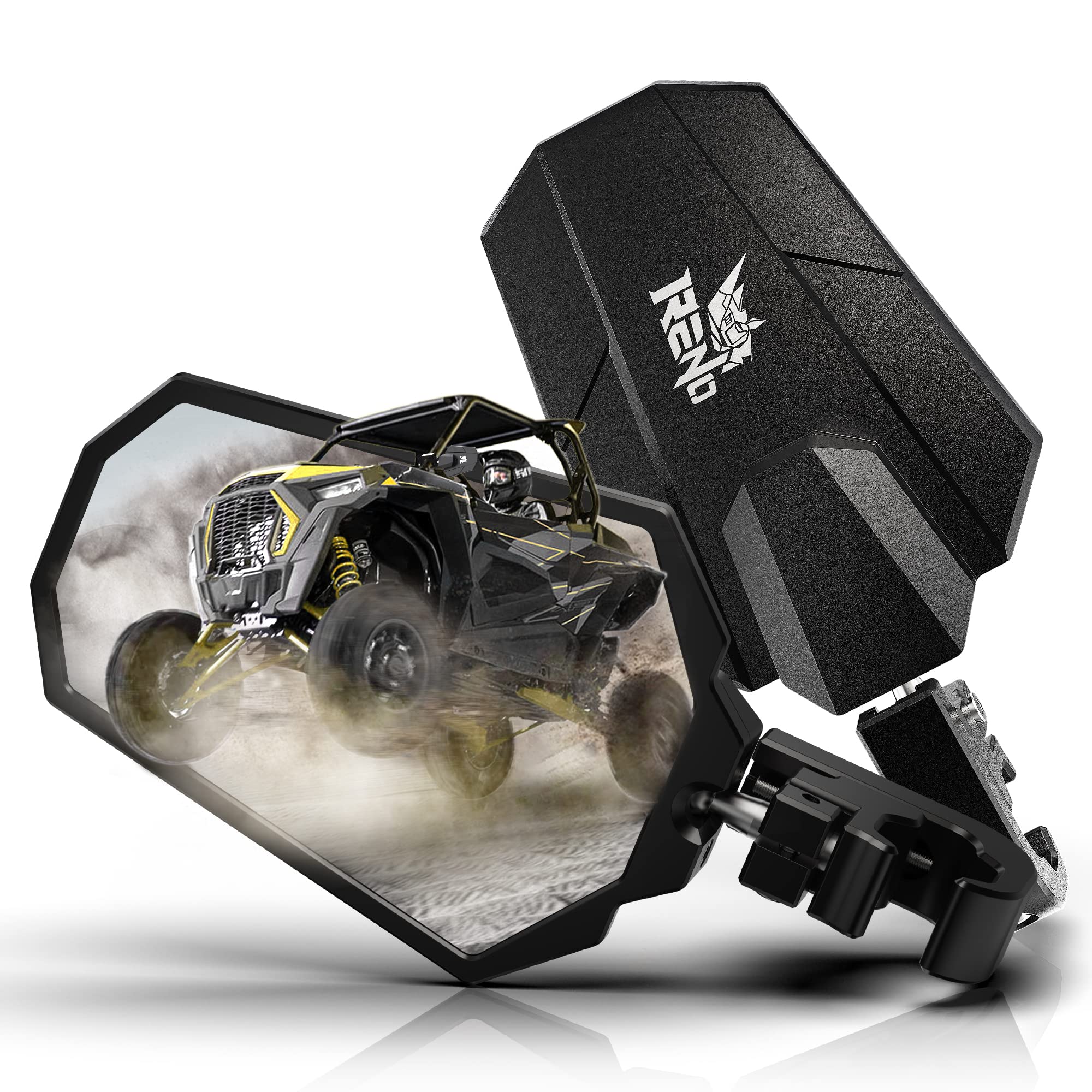 Reno Utv Side Mirrors, Fits 1.25'-2' Roll Bar Cage Cnc Aluminum Rear View Mirror Heavy-Duty Adjustable Bracket Compatible With Off-Road Utv Rzr Ranger Xp Sxs Mtv Atv Maverick (2 Pack)