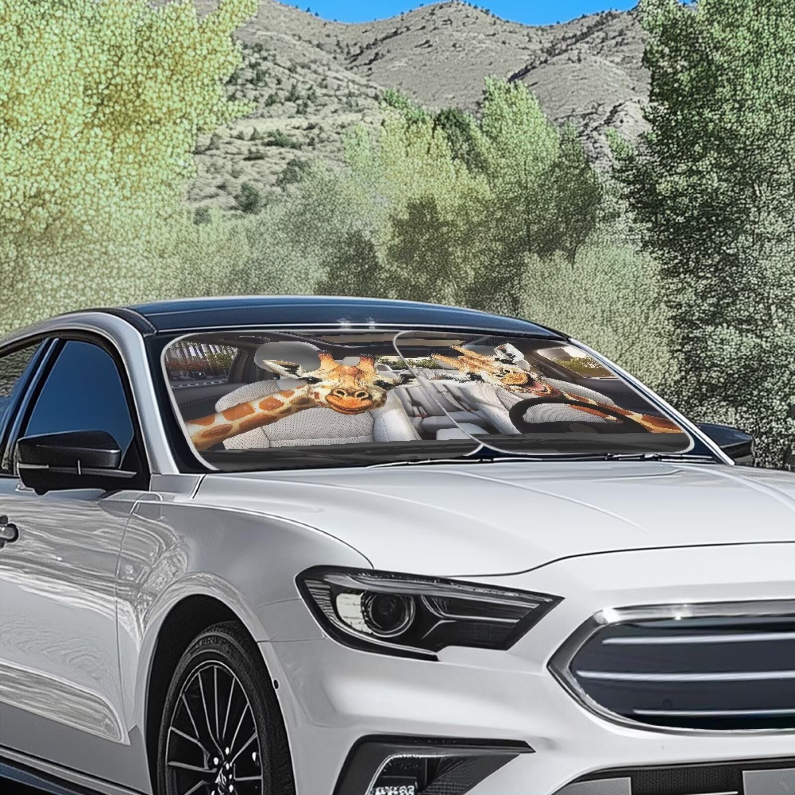 Renewold Funny Giraffe Animal Driving, Auto Front Windshield Sun Shade, Car Window Foldable Sunshade Cover, Sun Visor Protector