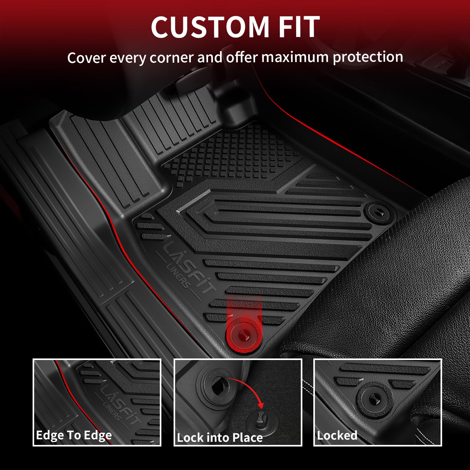 LASFIT All Weather Floor Mats & Trunk Mat for Honda Accord 2023-2026, TPE Liners, Black, Model XS-HN17A, Full Set
