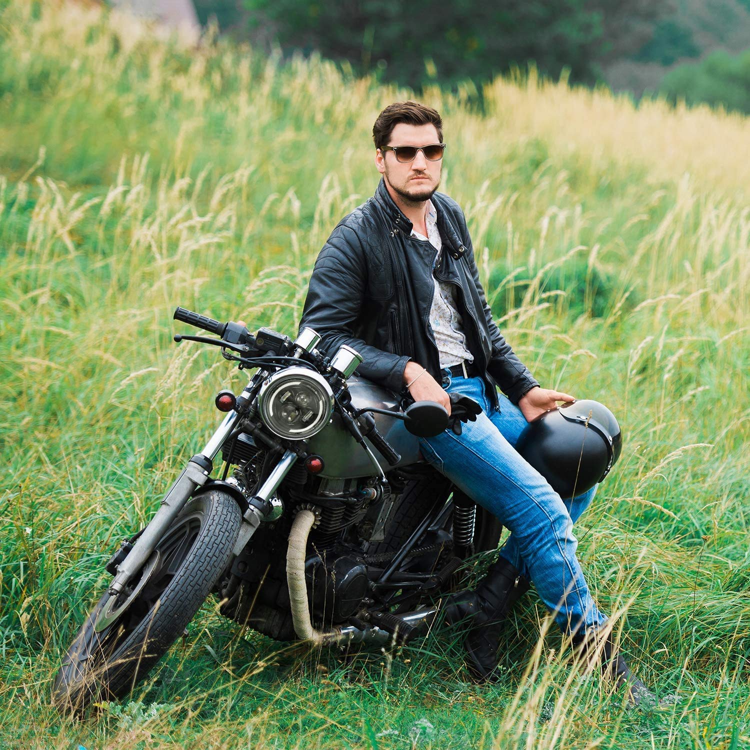 Zmoon 7 LED Motorcycle Headlight with Hi/Low Beam & Amber/White Turn Signal, DOT Approved for Harley-Davidson, Jeep Wrangler, Hummer