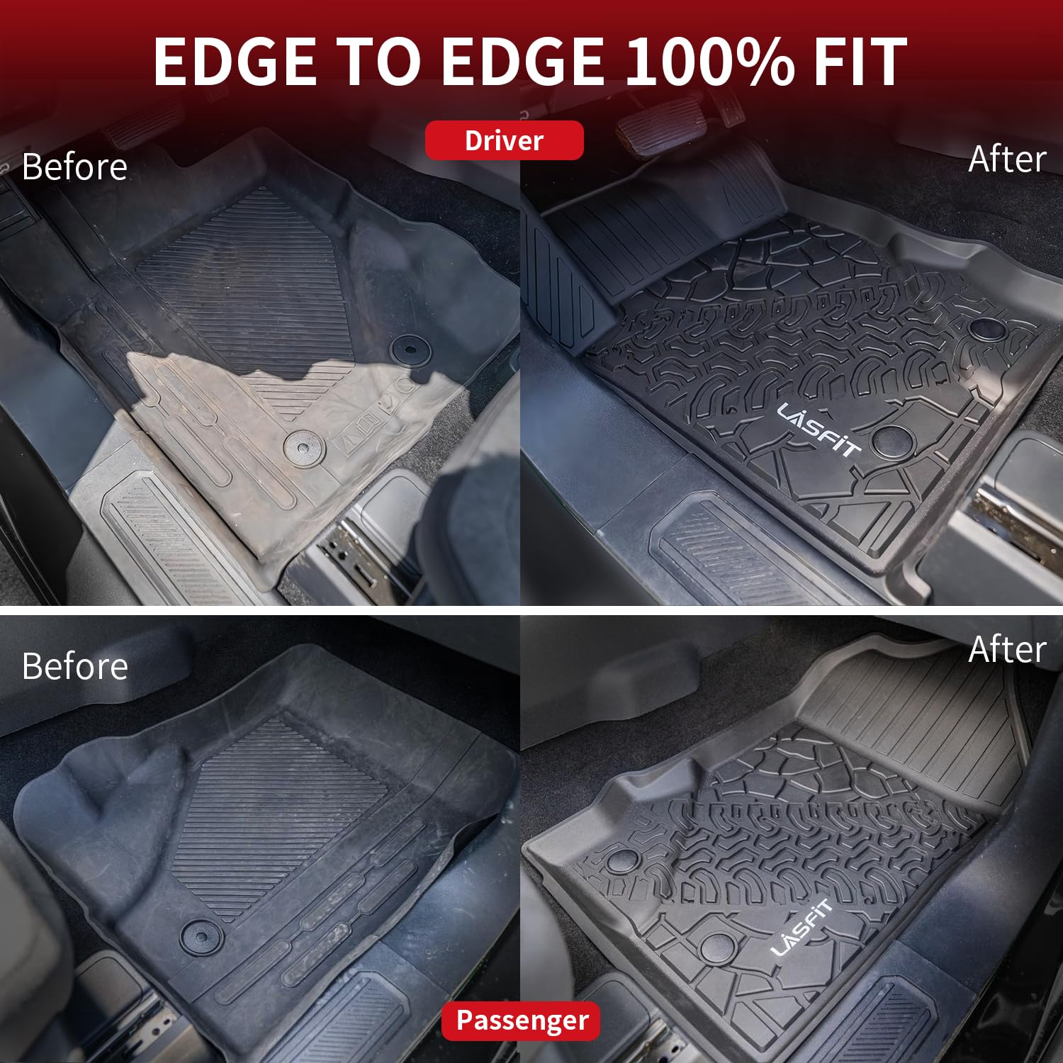 Lasfit Floor Mats Cargo Liner For Ford Bronco 4 Door 2025 2024 2023 2022 2021(Not For Bronco Sport) All Weather Tpe Custom Fit C