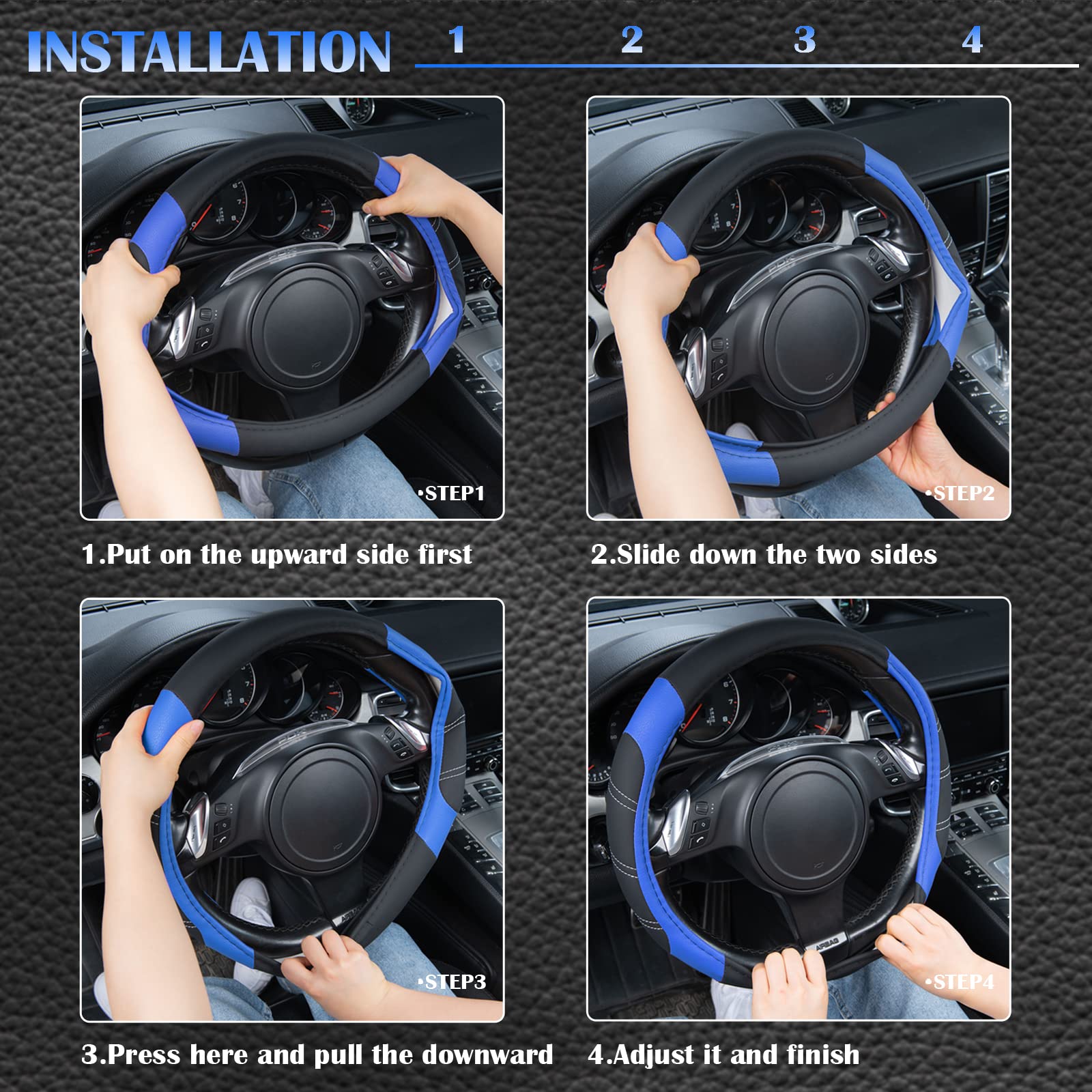 Car Pass Line Rider Microfiber 14 Inch Leather Sporty Steering Wheel Cover Universal Fits For Truck,Suv,Cars, Anti-Slip Safety C