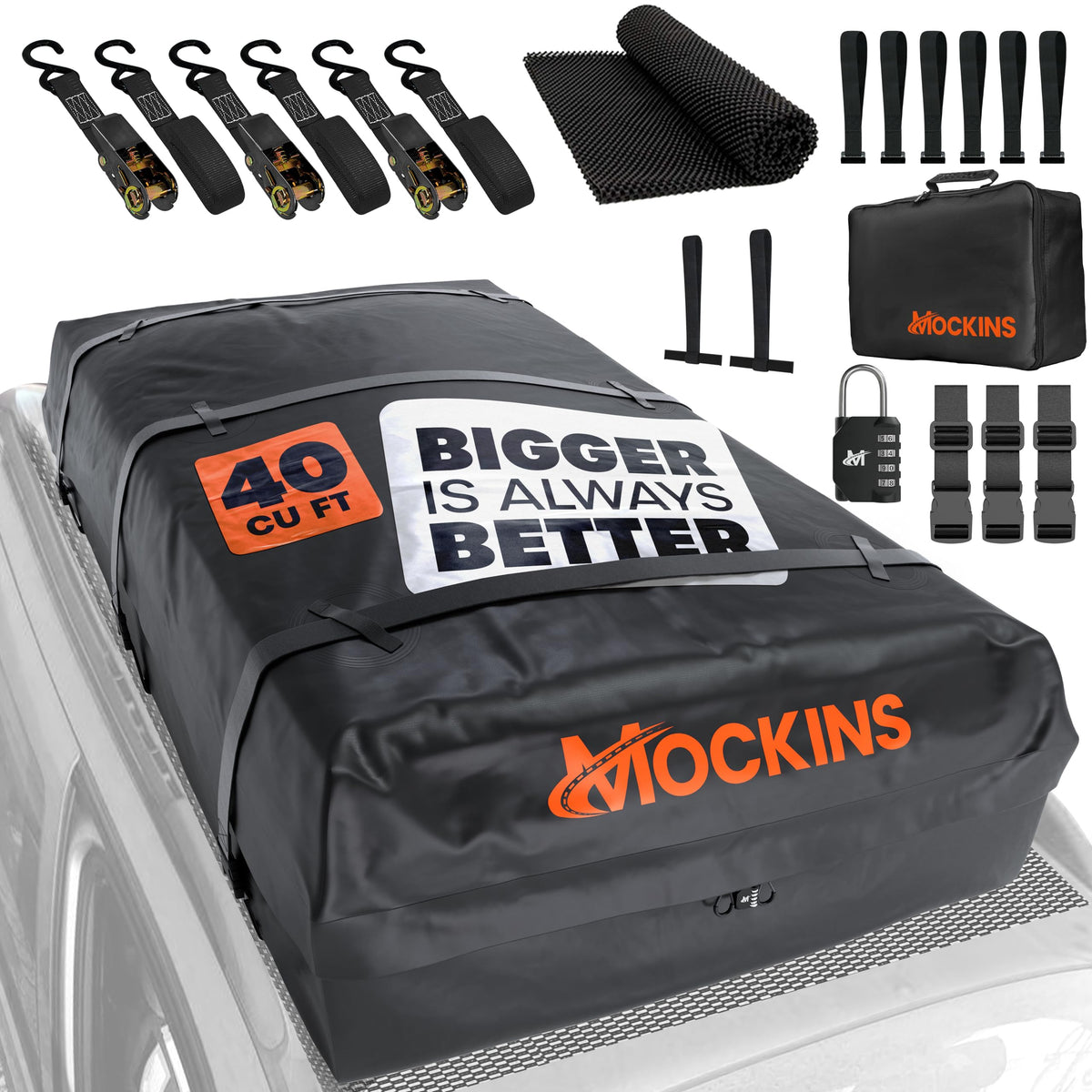Mockins 72''x48''x20'' XXL Roof Cargo Bag for Top of Car, Truck, & SUV | 40 CuFt Weatherproof Car Topper Luggage Carrier Waterpr