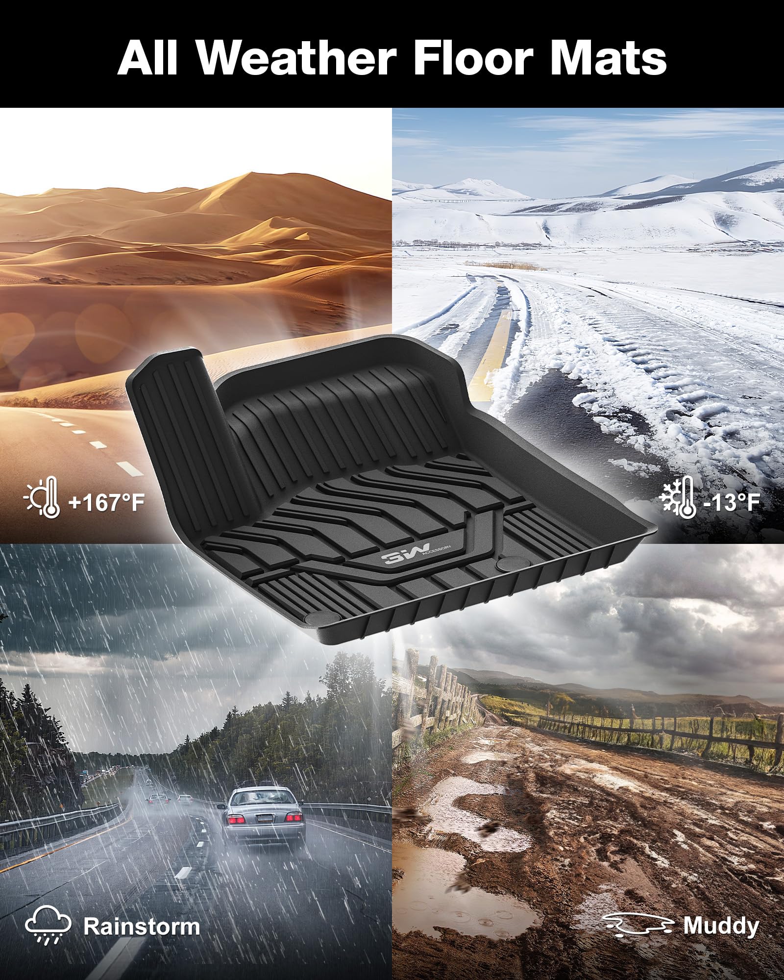 3W 2014-2020 Nissan Rogue Floor Mats Custom Fit For Nissan Rogue Accessories Tpe All Weather Floor Liner, 1St And 2Nd Row Car Ma