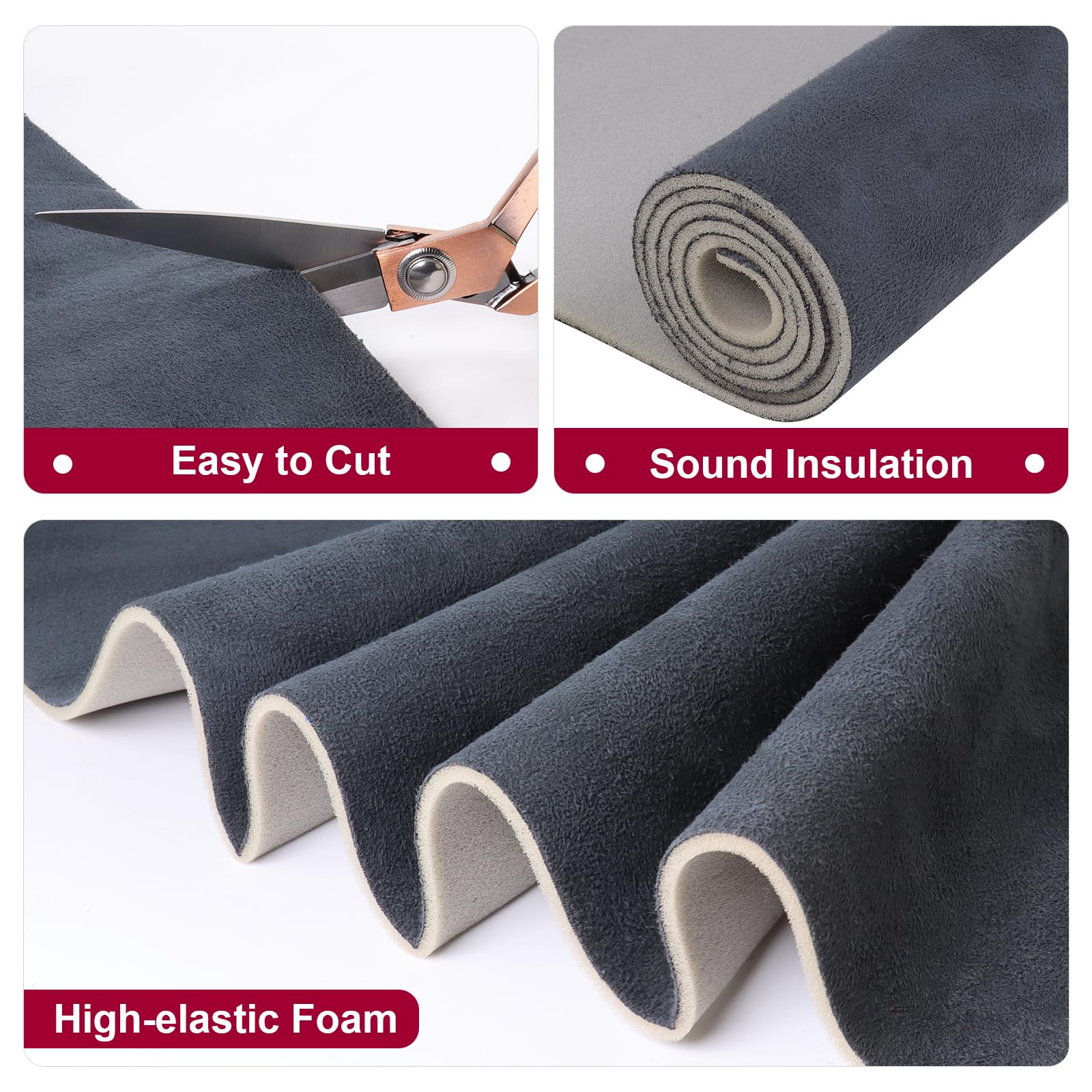 Car Elements Suede Headliner Fabric 60'' Wide By 120'' With Foam Backing Micro-Suede Headliner Repair Material, Car Roof Upholst