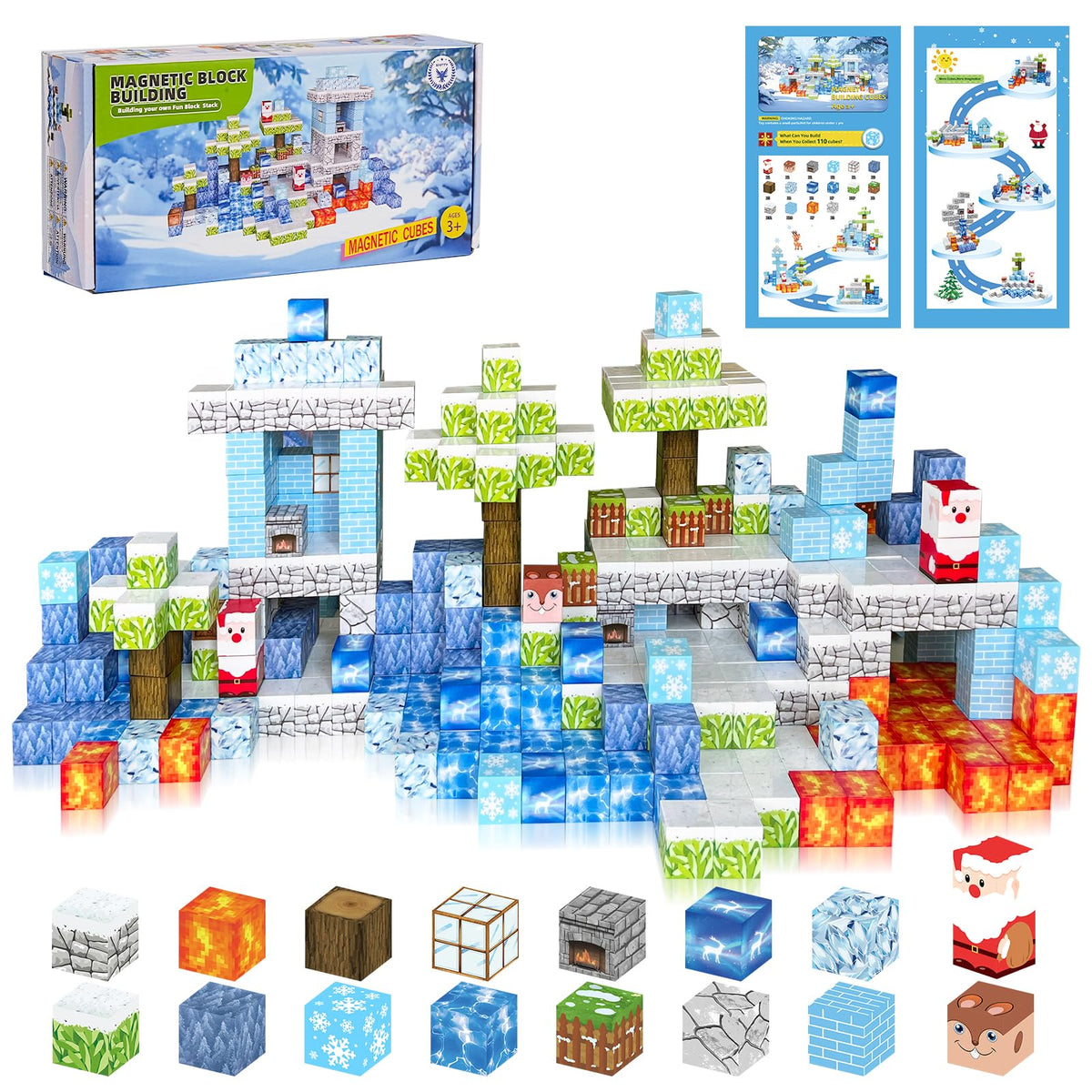 Itefdtutne Magnetic Blocks - 110Pcs Magnets Building Blocks World Set For Kids Ages 3-5 5-7 8-12, Magnetic Tiles Magnetic Block 