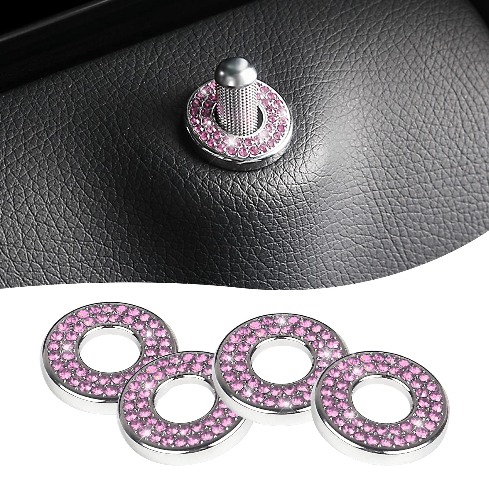 Sodcay 4 Pack Bling Car Inner Door Lock Covers, Rhinestones Pull Rod Bolt Decoration Stickers, Bling Car Accessories For Women,