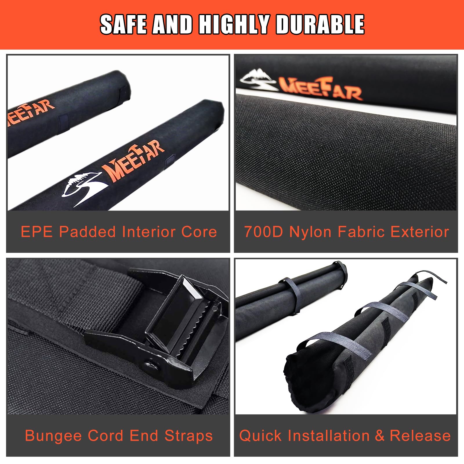 Universal Car Soft Roof Rack Pads Luggage Carrier System For Kayak Surfboard Sup Canoe Include 2 Heavy Duty Tie Down Straps, 2 T